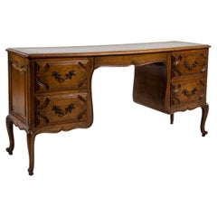 Antique Fruitwood Rustic French Desk / Writing Table / Console W/ Leather Top
