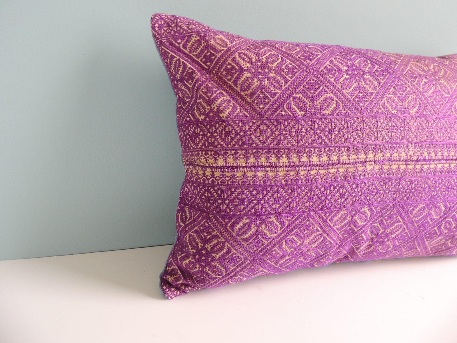 Bohemian Antique Fuchsia Embroidered Fez Decorative Bolster Pillow