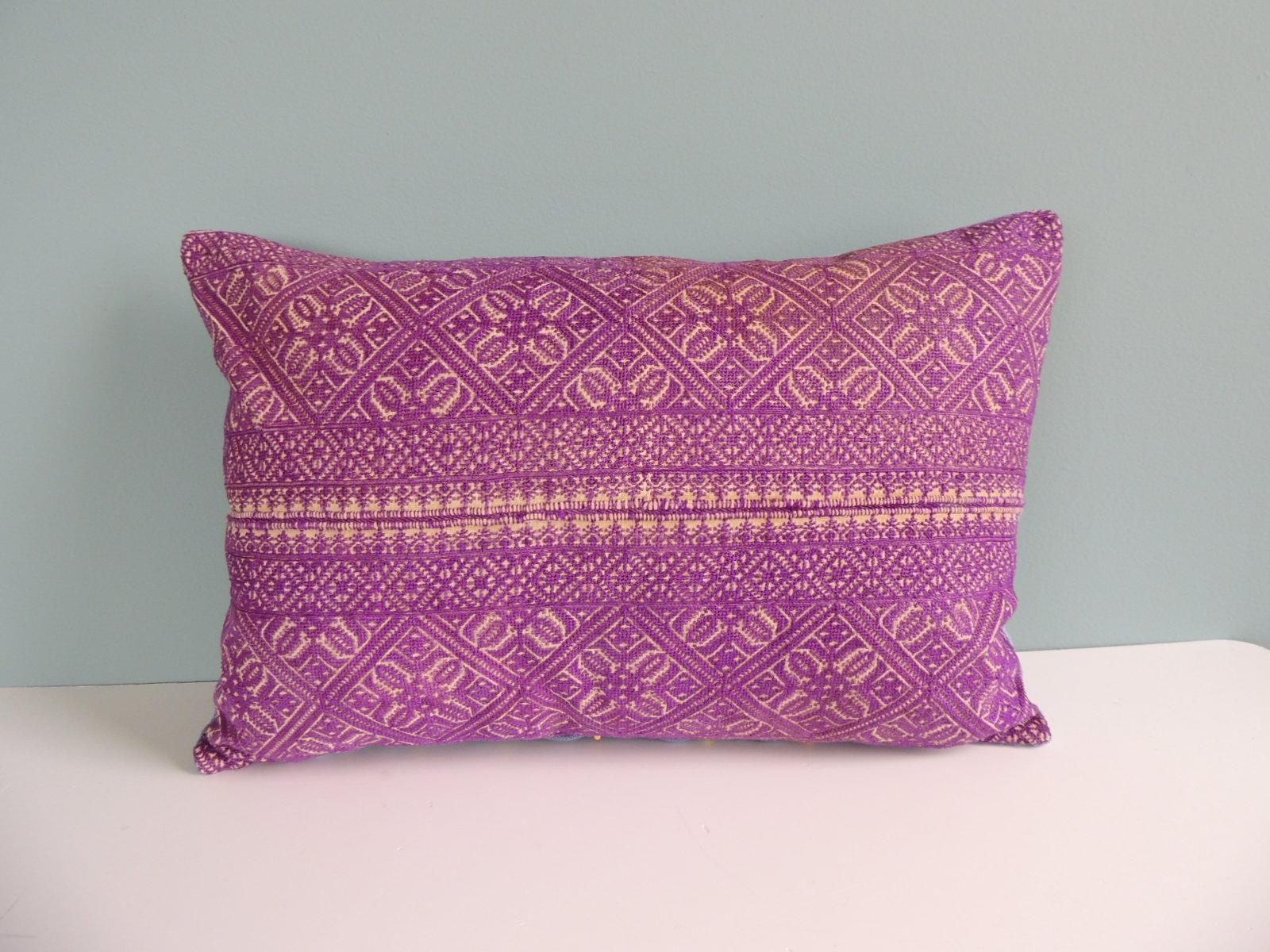 Hand-Crafted Antique Fuchsia Embroidered Fez Decorative Bolster Pillow