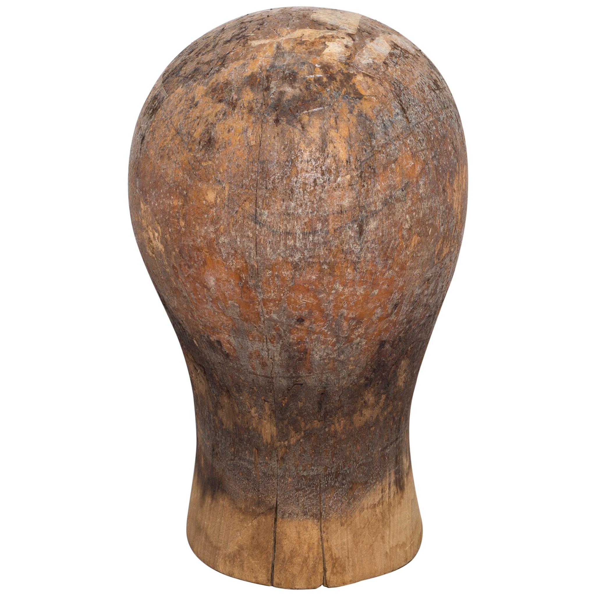 Antique Full Head Wooden Hat Mold, circa 1860-1920