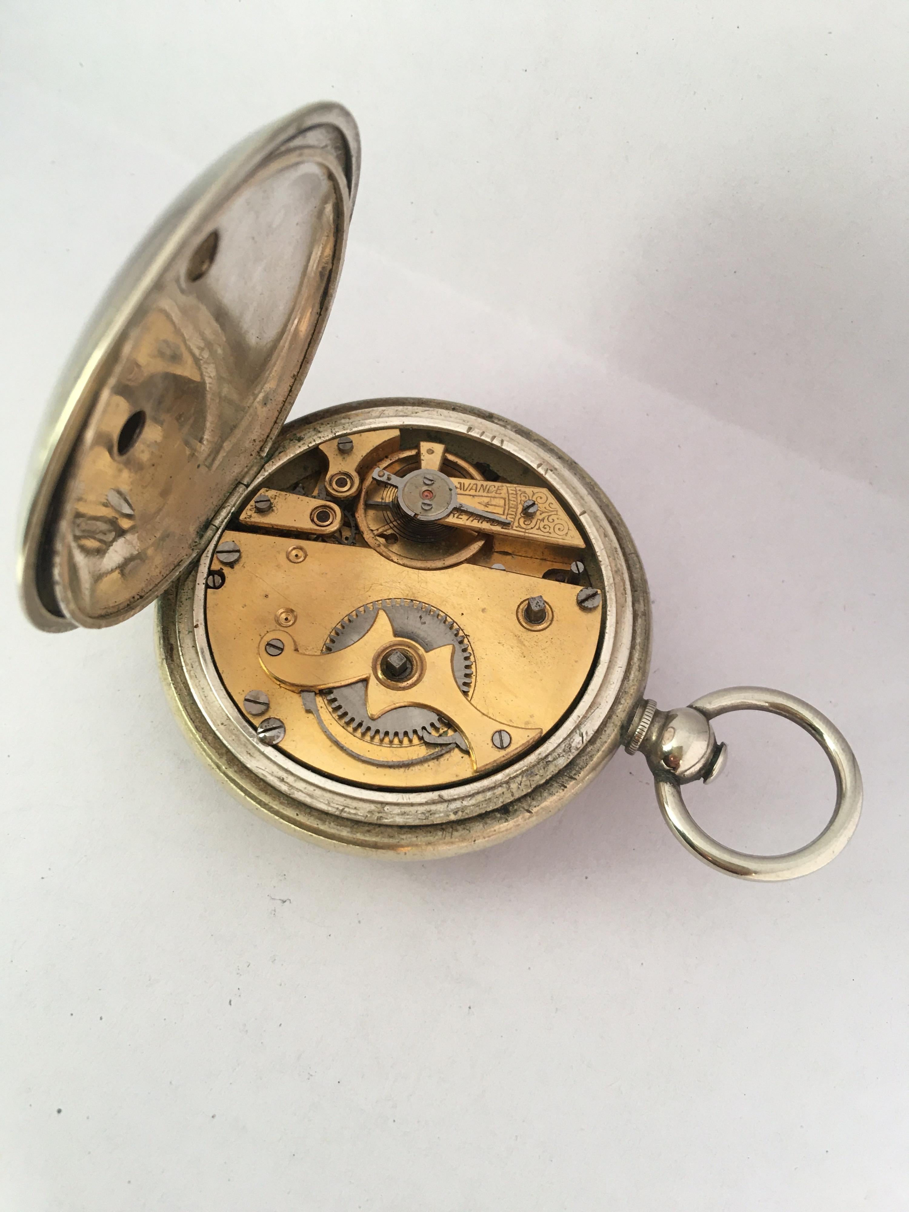 Antique Full Hunter Engine Turned Nickel Cased Turkish Market Pocket Watch For Sale 3