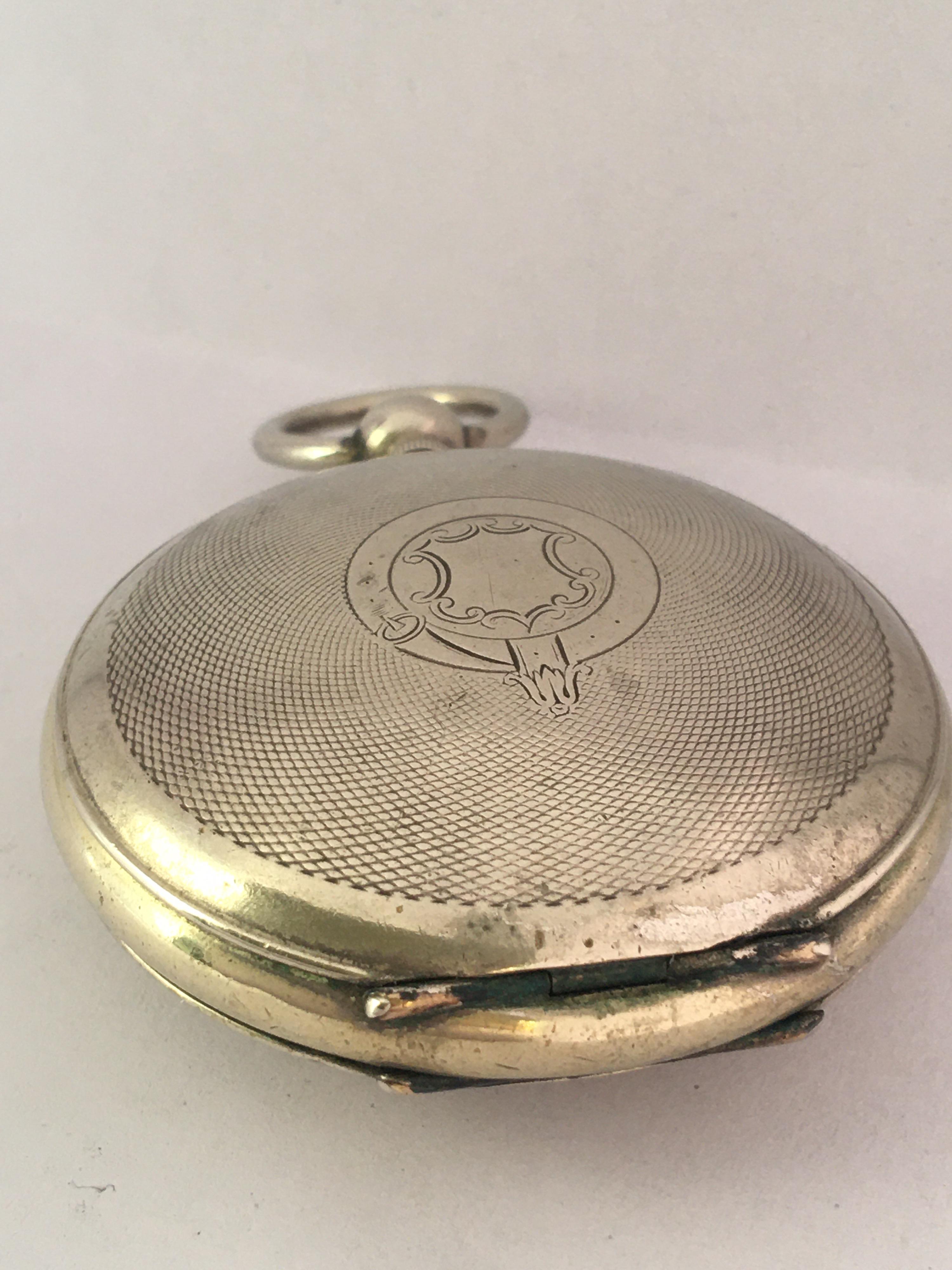 Antique Full Hunter Engine Turned Nickel Cased Turkish Market Pocket Watch For Sale 5