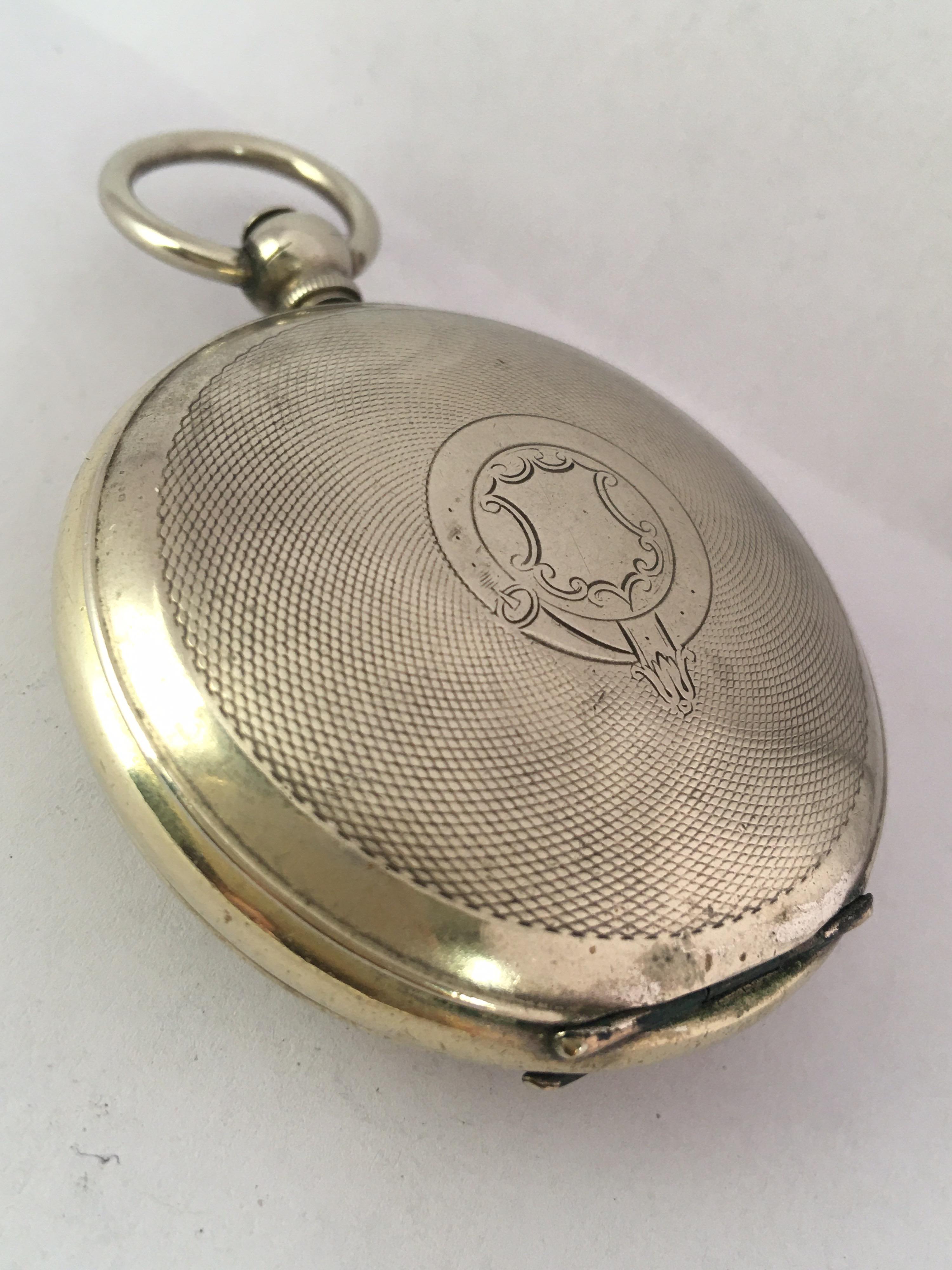 Antique Full Hunter Engine Turned Nickel Cased Turkish Market Pocket Watch For Sale 7