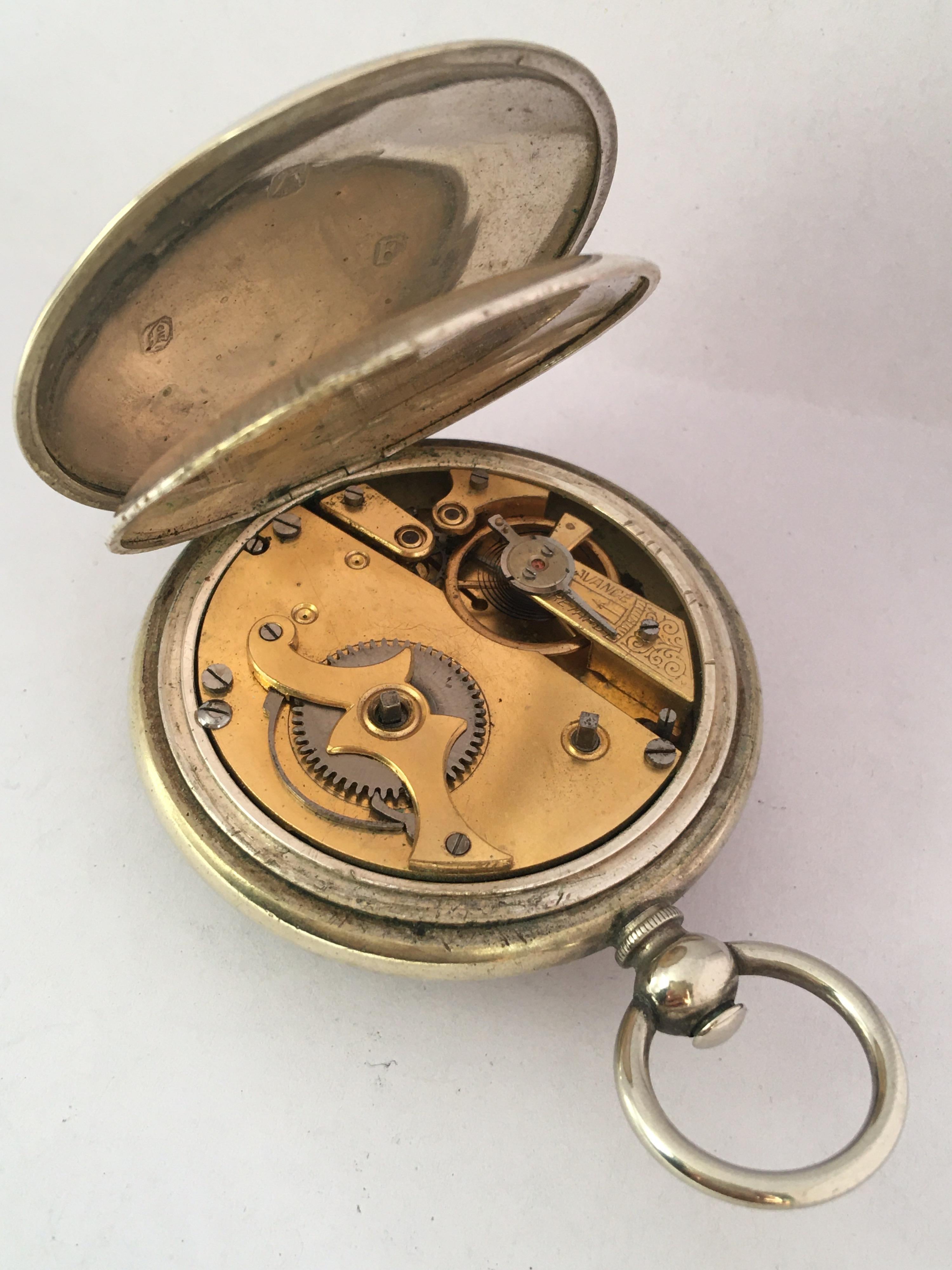 Antique Full Hunter Engine Turned Nickel Cased Turkish Market Pocket Watch In Good Condition For Sale In Carlisle, GB
