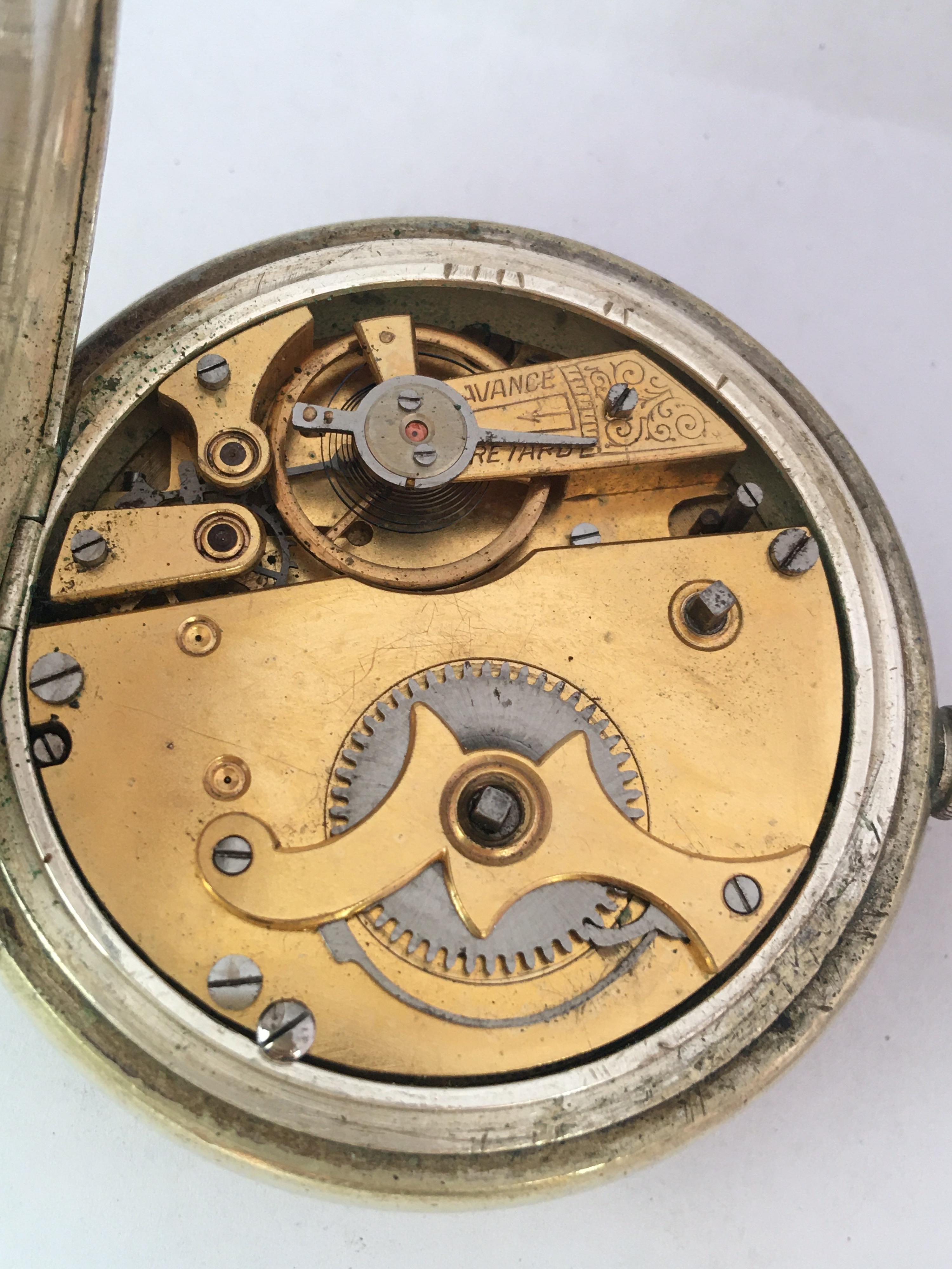 Women's or Men's Antique Full Hunter Engine Turned Nickel Cased Turkish Market Pocket Watch For Sale