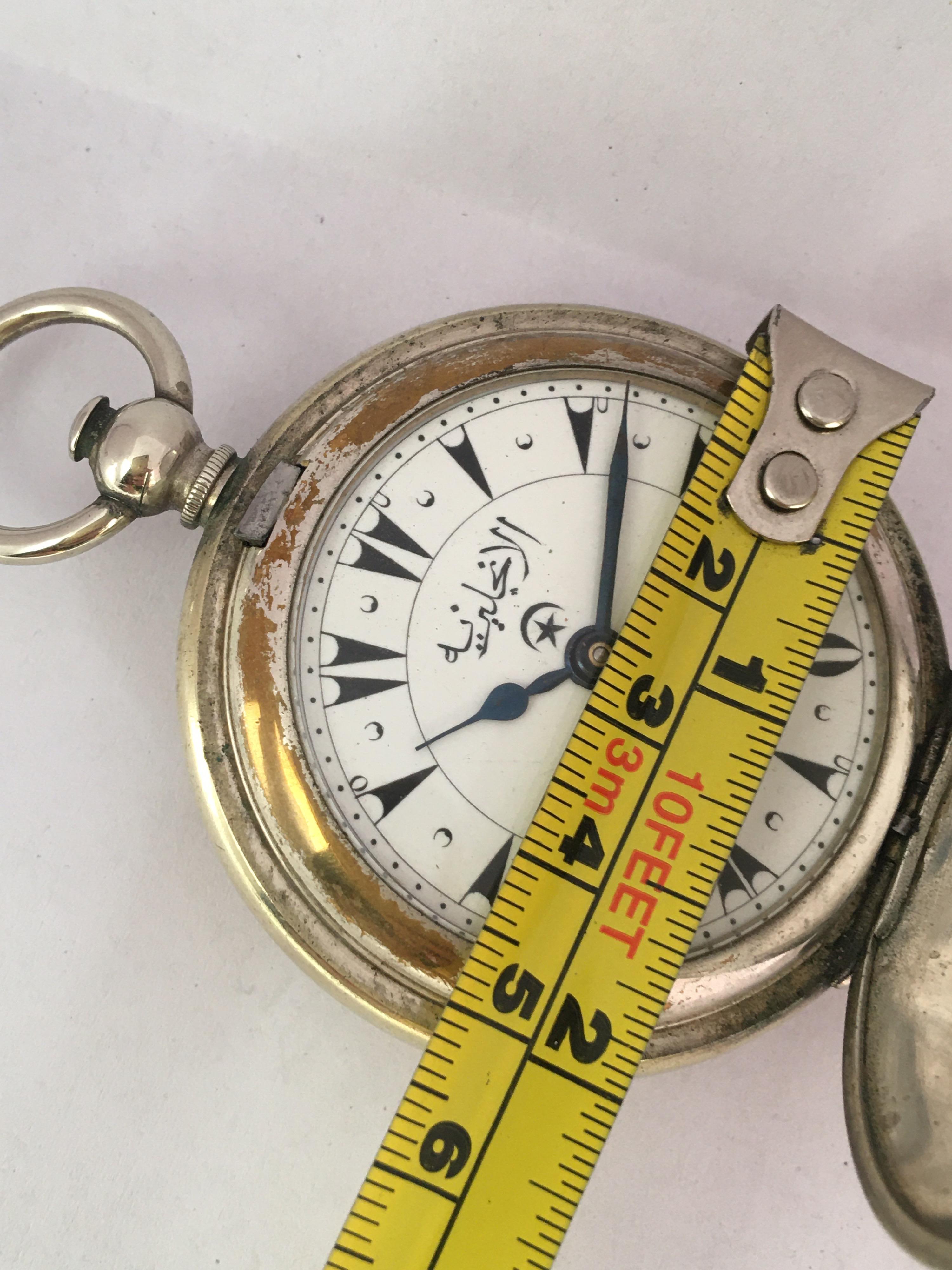 Antique Full Hunter Engine Turned Nickel Cased Turkish Market Pocket Watch For Sale 1
