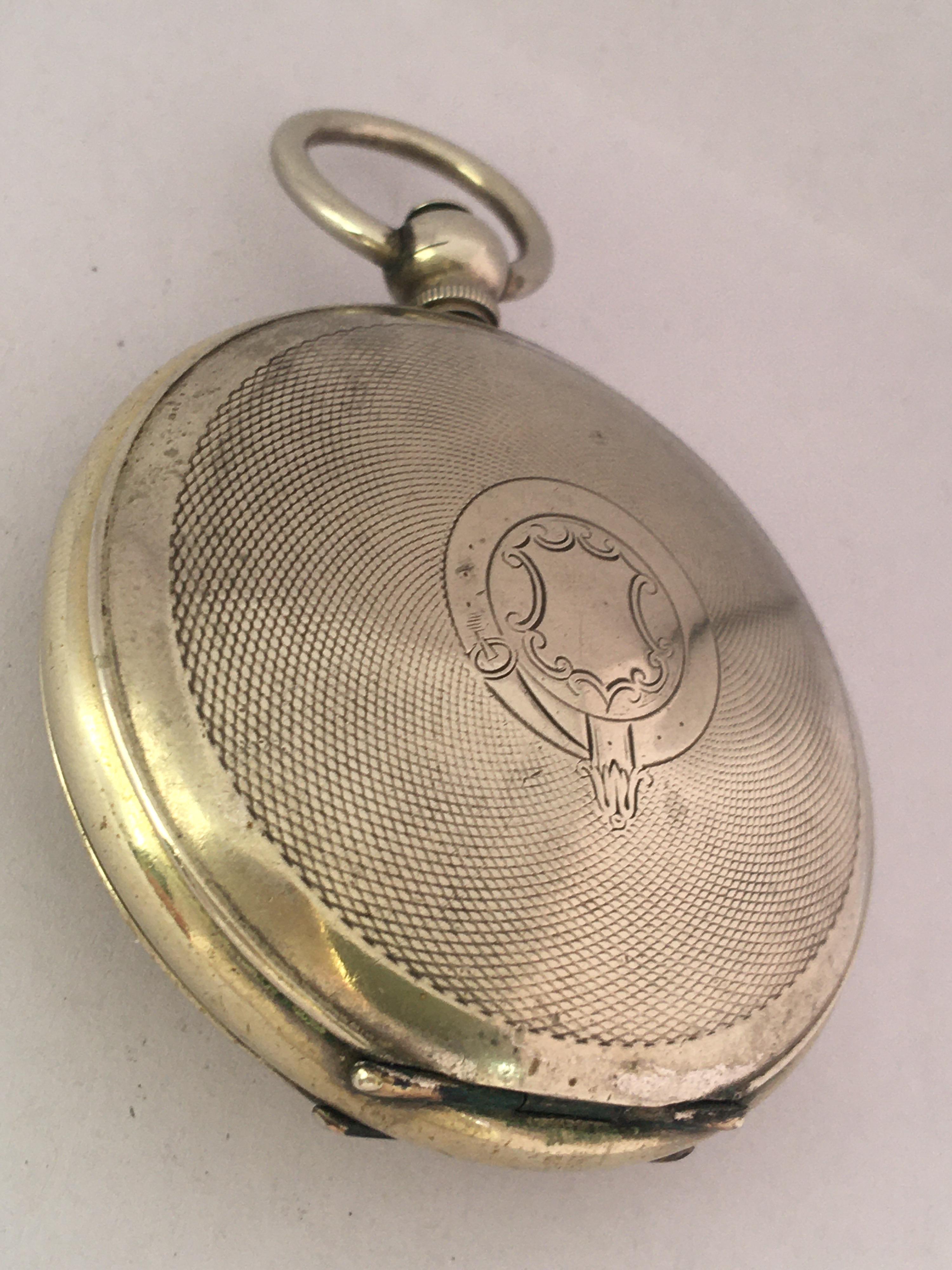 Antique Full Hunter Engine Turned Nickel Cased Turkish Market Pocket Watch For Sale 2