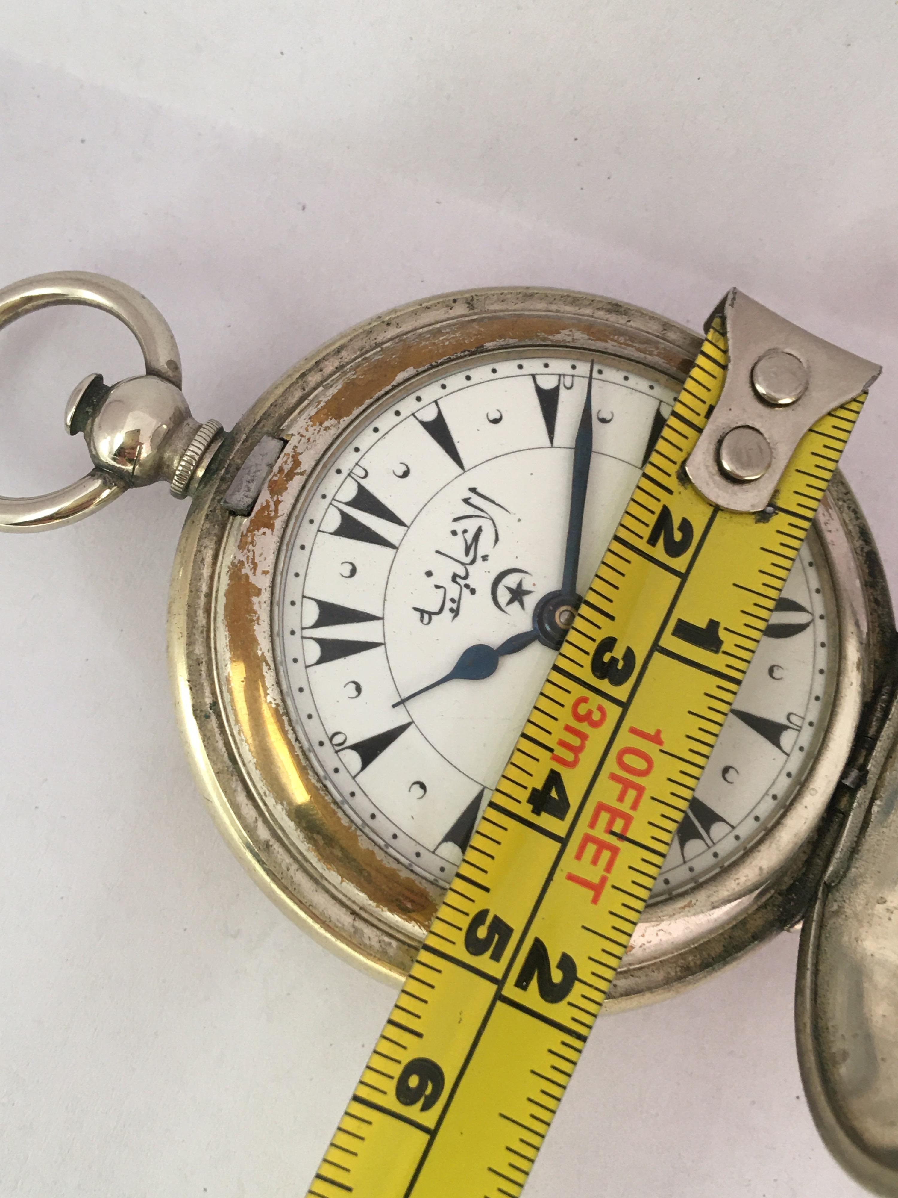 Antique Full Hunter Engine Turned Nickel Cased Turkish Market Pocket Watch For Sale 2