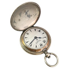 Antique Full Hunter Engine Turned Nickel Cased Turkish Market Pocket Watch