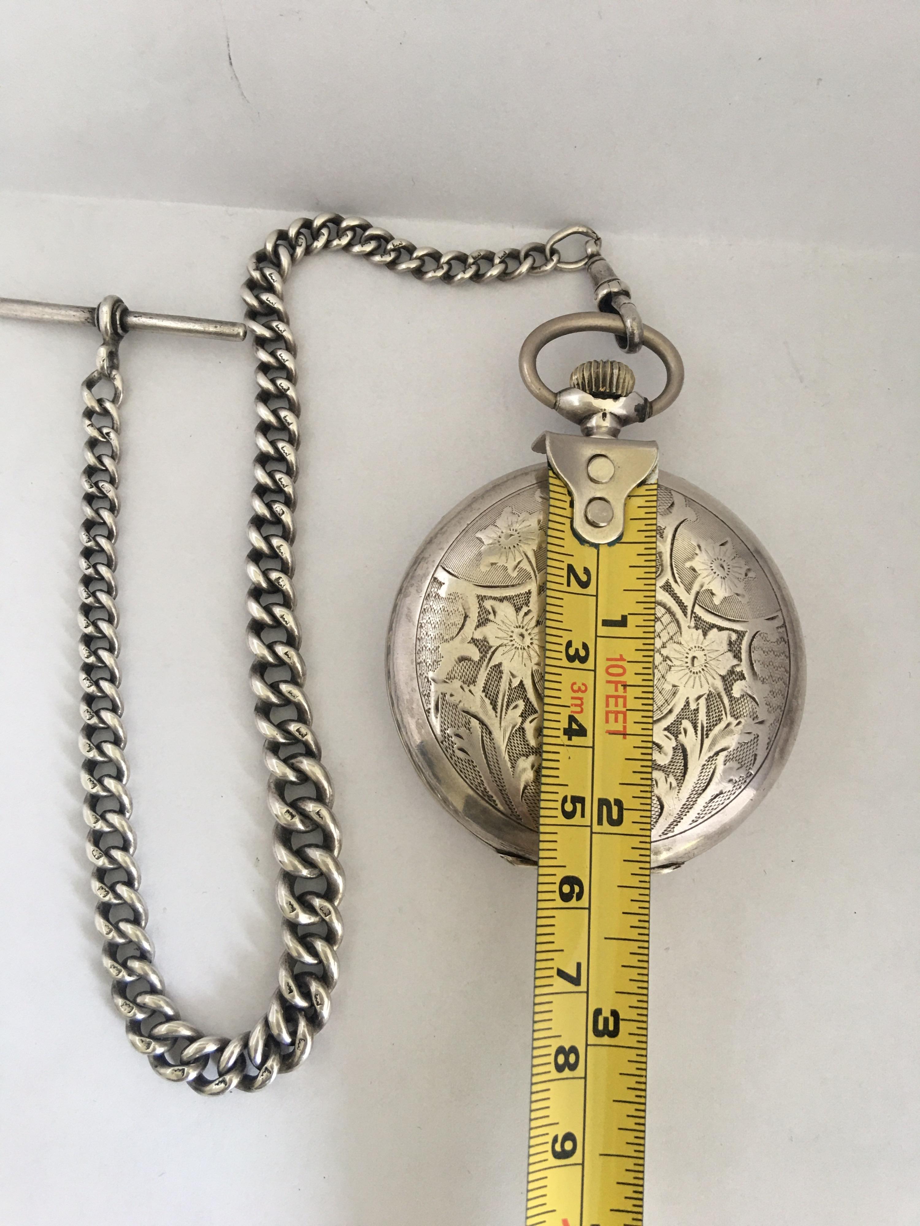 Antique Full Hunter Engraved Silver Pocket Watch Signed Udovic Watch Co. 4