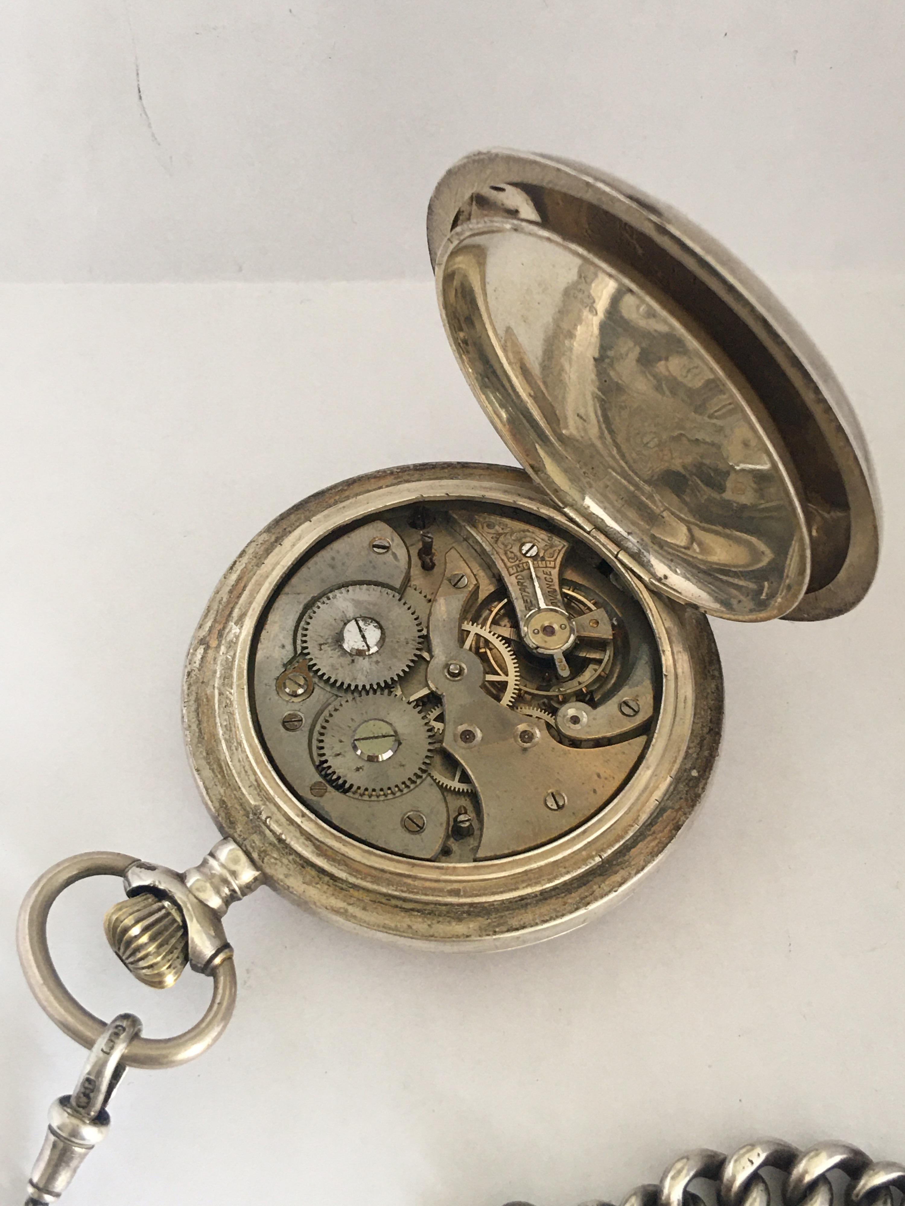 Antique Full Hunter Engraved Silver Pocket Watch Signed Udovic Watch Co. 2