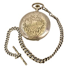 Antique Full Hunter Engraved Silver Pocket Watch Signed Udovic Watch Co.