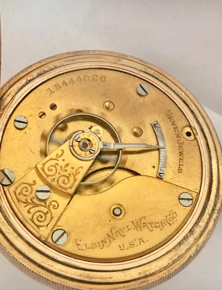 Antique Full Hunter GoldPlated Engine Turned Case Elgin Pocket Watch