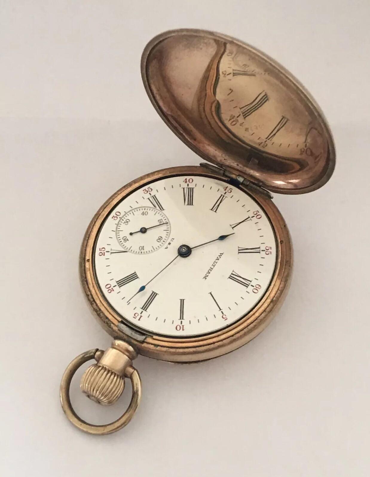 Antique Full Hunter Gold-Plated Waltham Pocket Watch 5