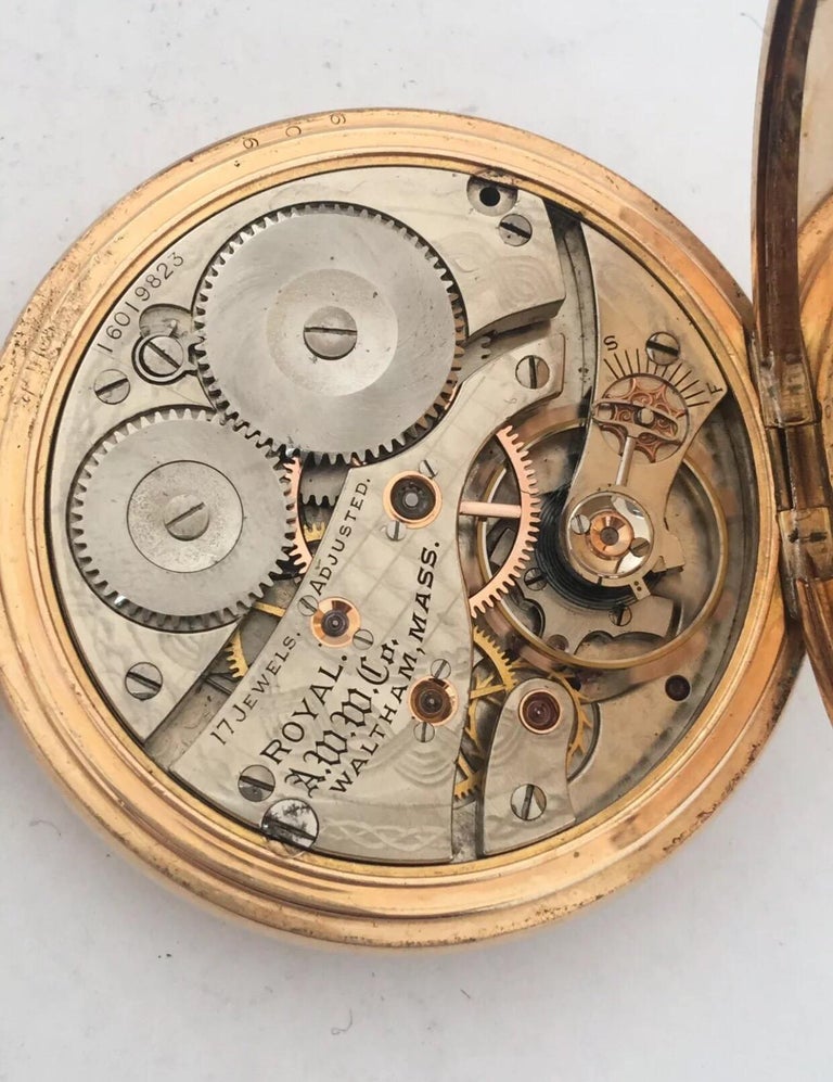 Antique Full Hunter Royal A.W.W. Co. Waltham, Mass Gold Plated Pocket Watch at 1stDibs
