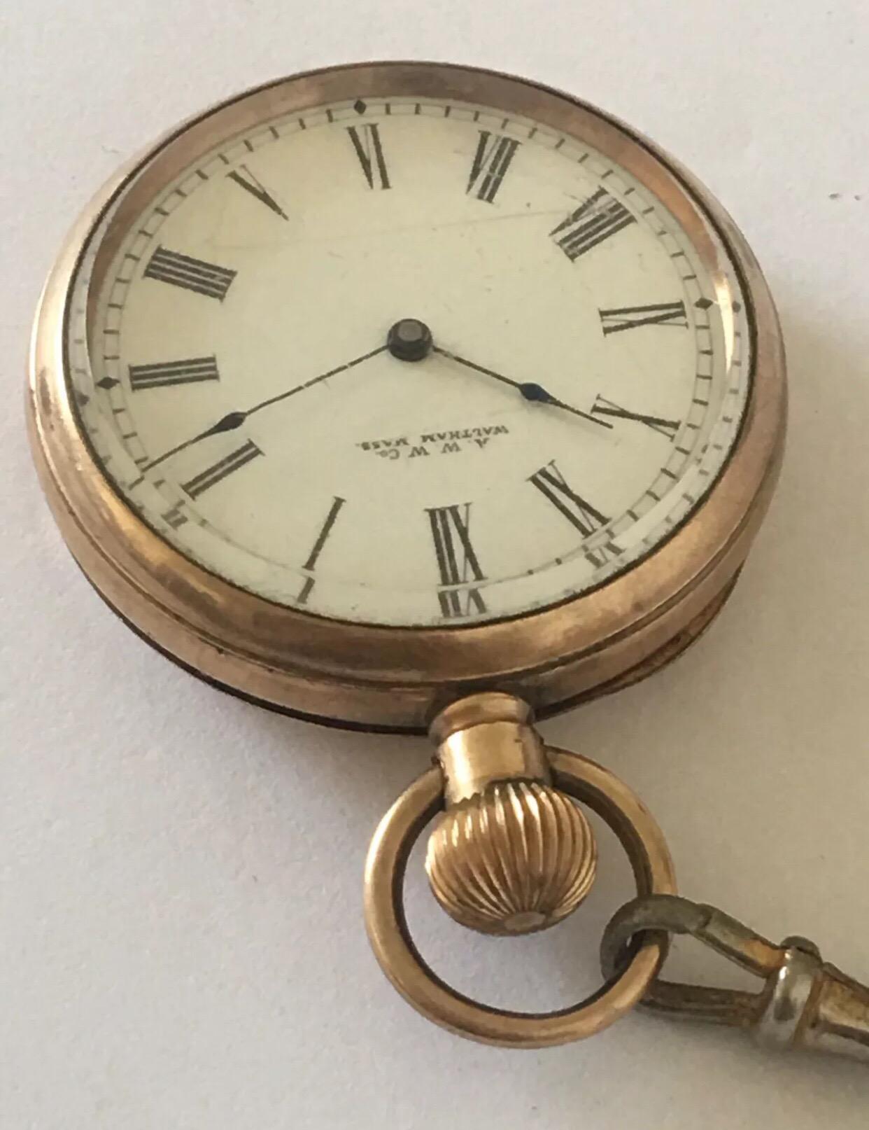 Antique Full Hunter Royal A.W.W. Co. Waltham, Mass Gold-Plated Pocket Watch 3