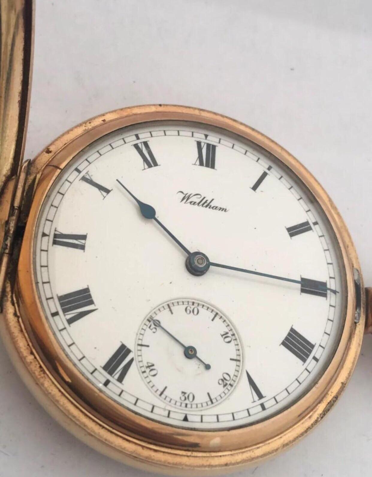 Antique Full Hunter Royal A.W.W. Co. Waltham, Mass Gold Plated Pocket Watch 3