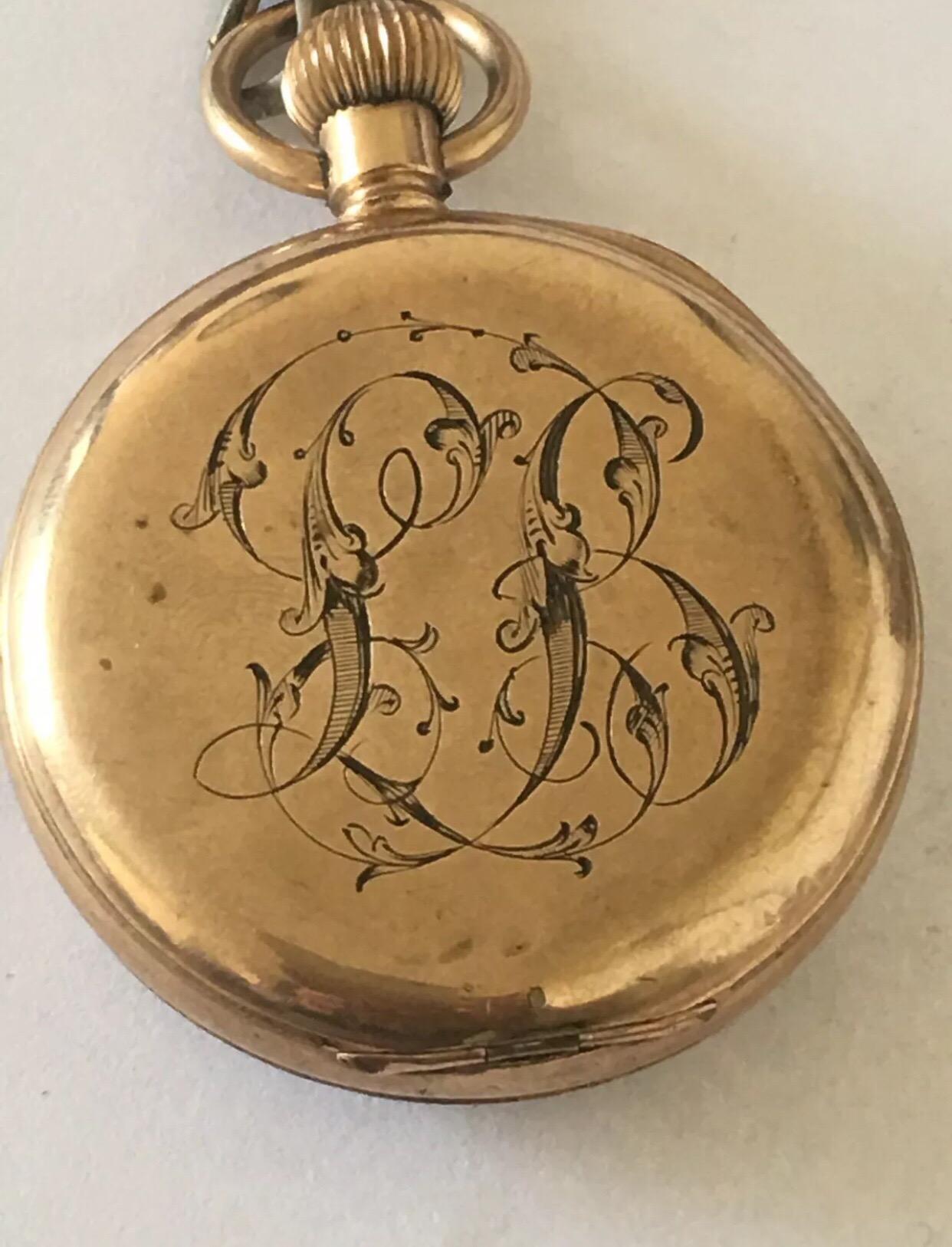 Antique Full Hunter Royal A.W.W. Co. Waltham, Mass Gold-Plated Pocket Watch 4