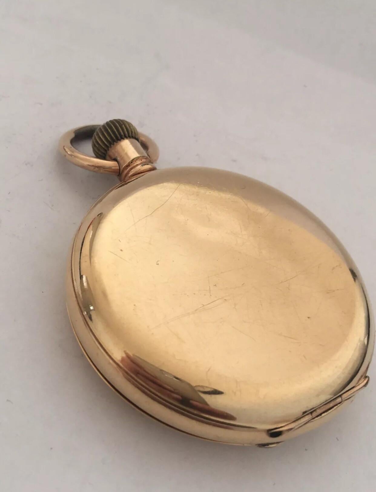 Antique Full Hunter Royal A.W.W. Co. Waltham, Mass Gold Plated Pocket Watch 5