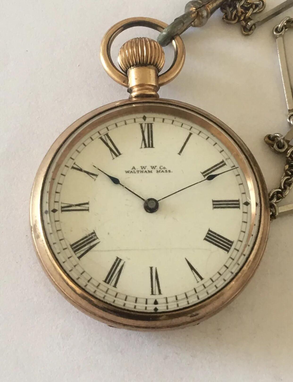 Antique Full Hunter Royal A.W.W. Co. Waltham, Mass Gold-Plated Pocket Watch 5