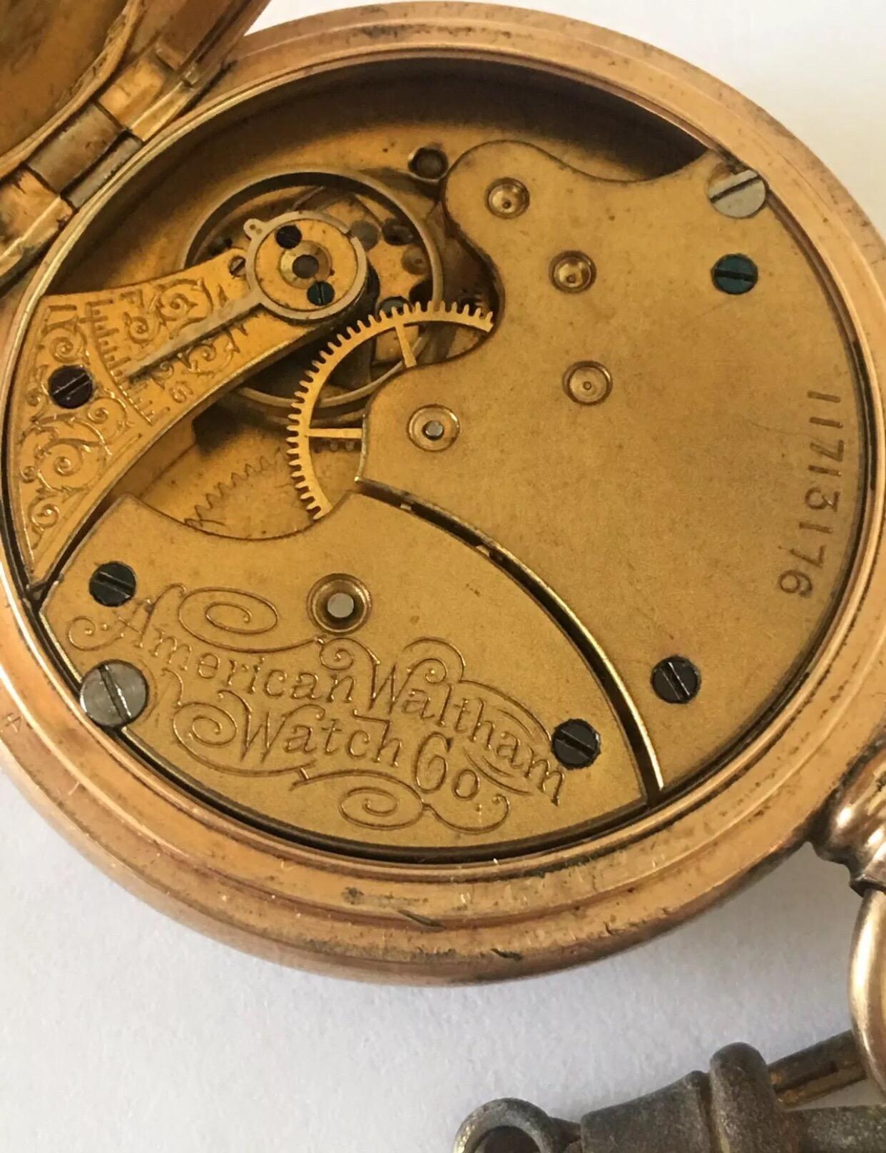 Antique Full Hunter Royal A.W.W. Co. Waltham, Mass Gold-Plated Pocket Watch In Good Condition In Carlisle, GB