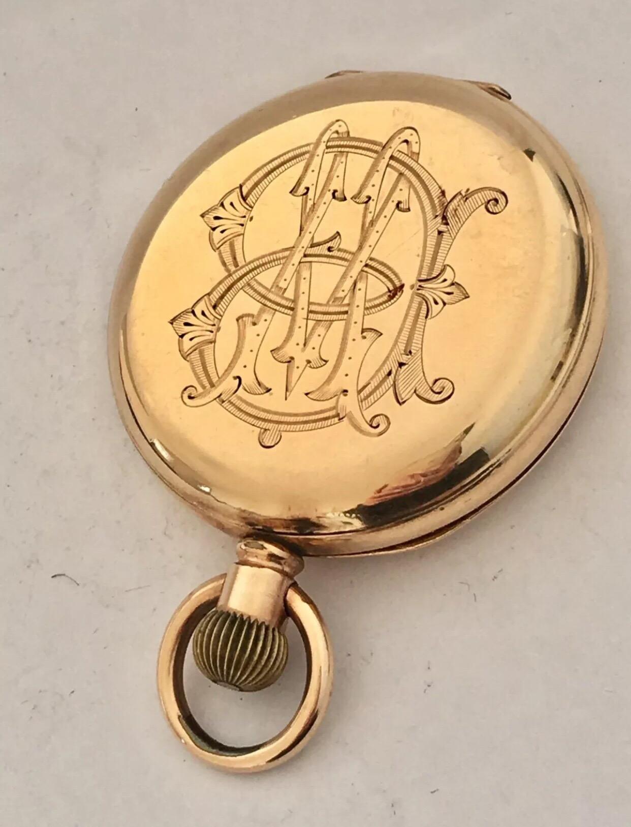 Antique Full Hunter Royal A.W.W. Co. Waltham, Mass Gold Plated Pocket Watch 1