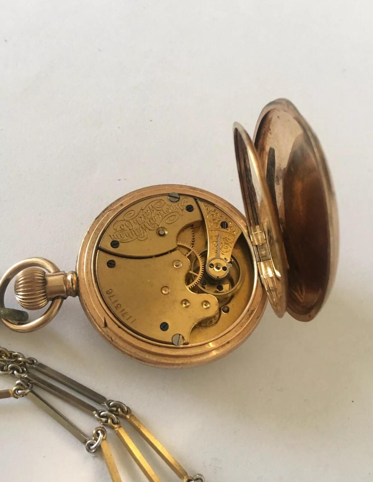 Antique Full Hunter Royal A.W.W. Co. Waltham, Mass Gold-Plated Pocket Watch 1