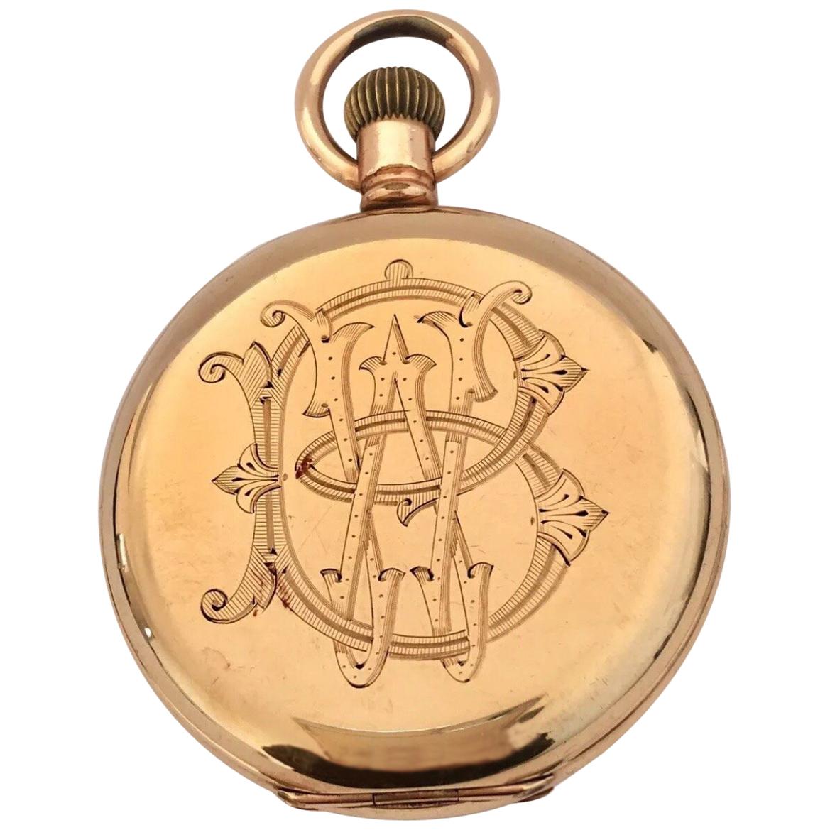 Antique Full Hunter Royal A.W.W. Co. Waltham, Mass Gold Plated Pocket Watch