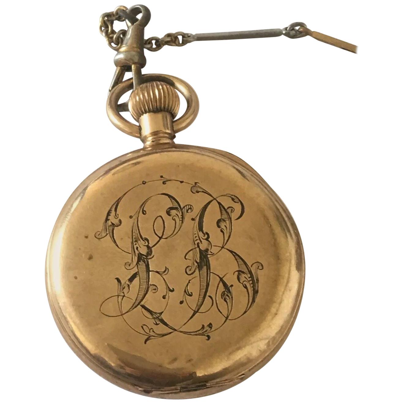 Antique Full Hunter Royal A.W.W. Co. Waltham, Mass Gold-Plated Pocket Watch