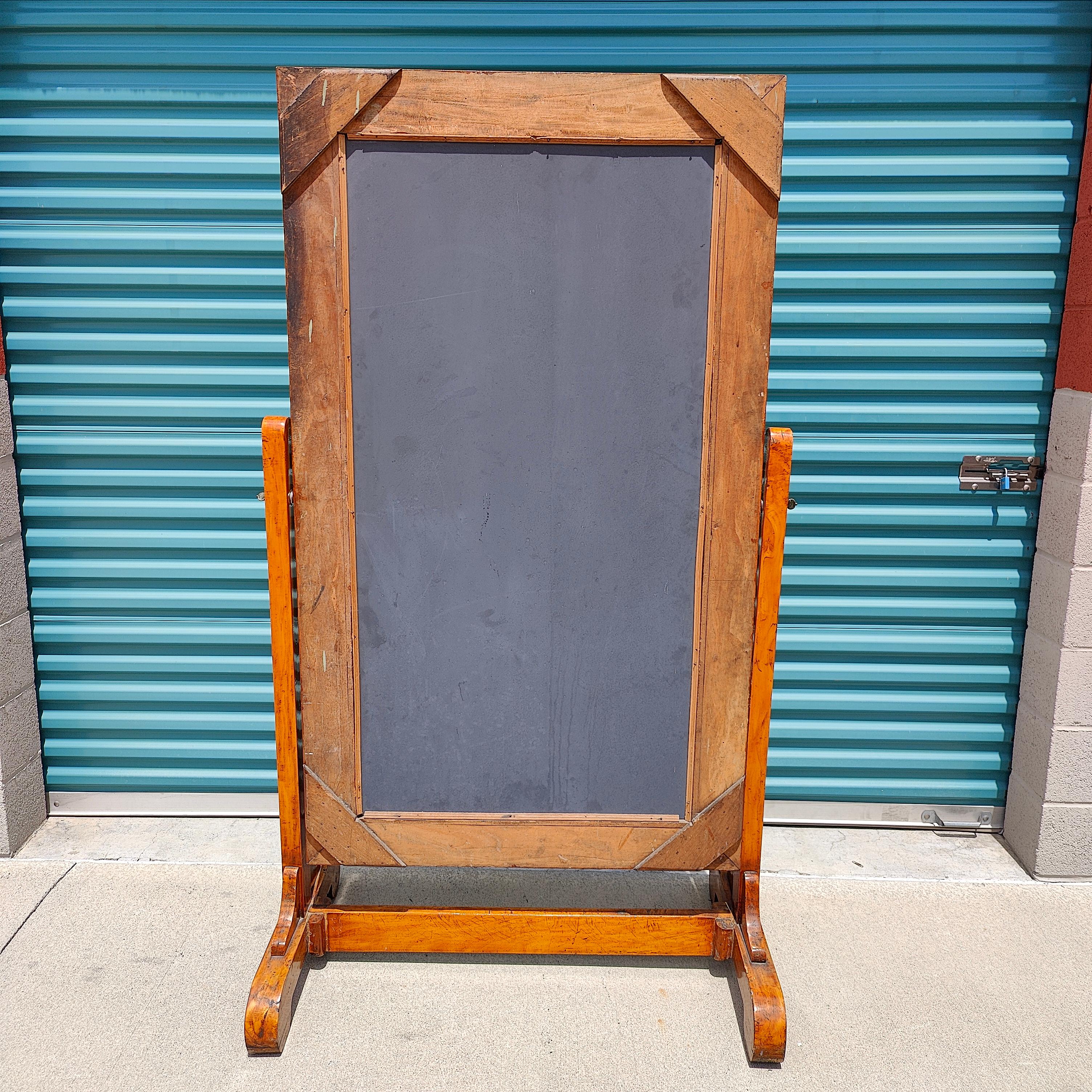 Just in, an antique rustic wood full length floor mirror with the perfect amount of patina on the hardware and wood frame! This beauty measures approximately 40w x 72h x 23.5d (at base). Mirror is held by one screw on each side with a couple of