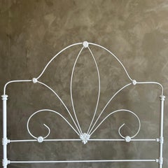Antique Full Size Iron Bed in White with Removable Wheels