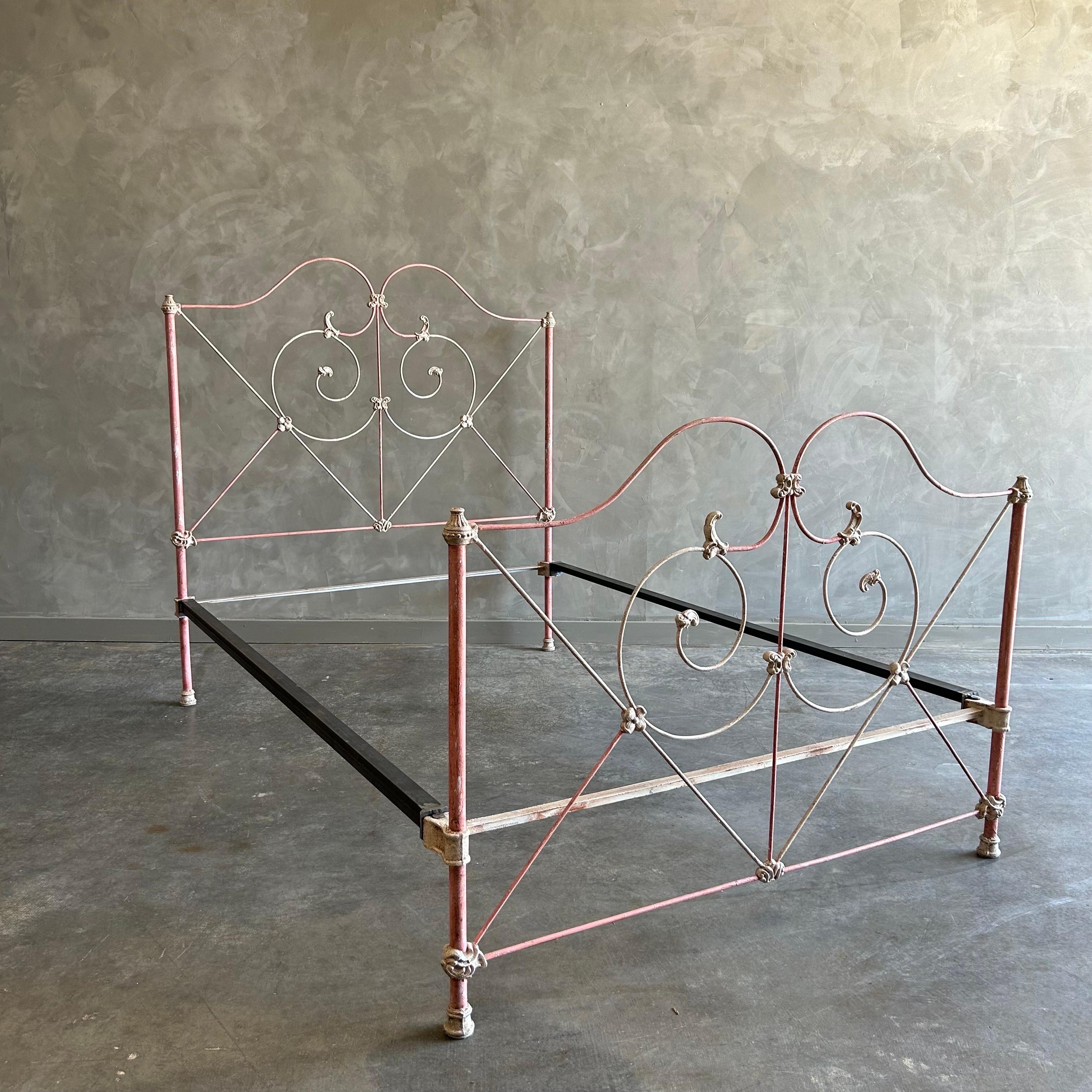 Antique Full Size Iron Bed with Side Rails For Sale 4