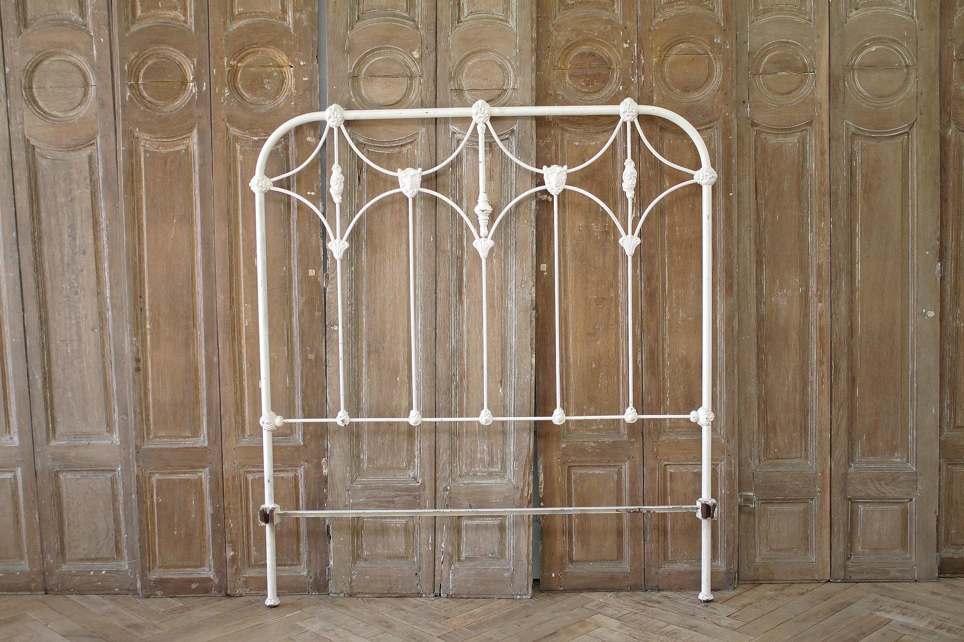 Antique Full Size White Painted Iron Bed with Brass Accents 9