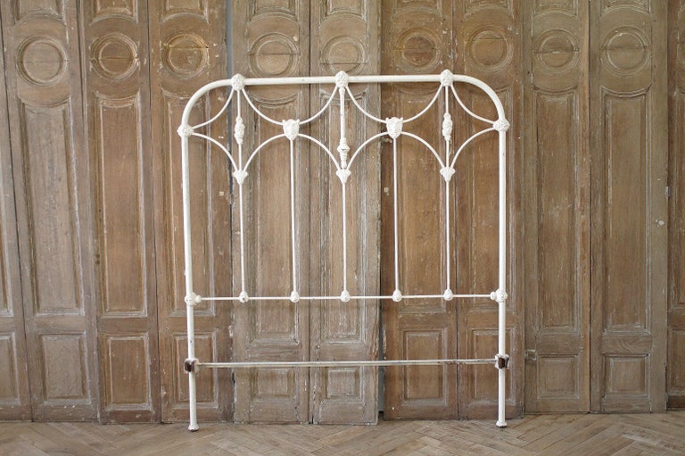 Antique Full Size White Painted Iron Bed with Brass Accents at 1stDibs antique beds with metal