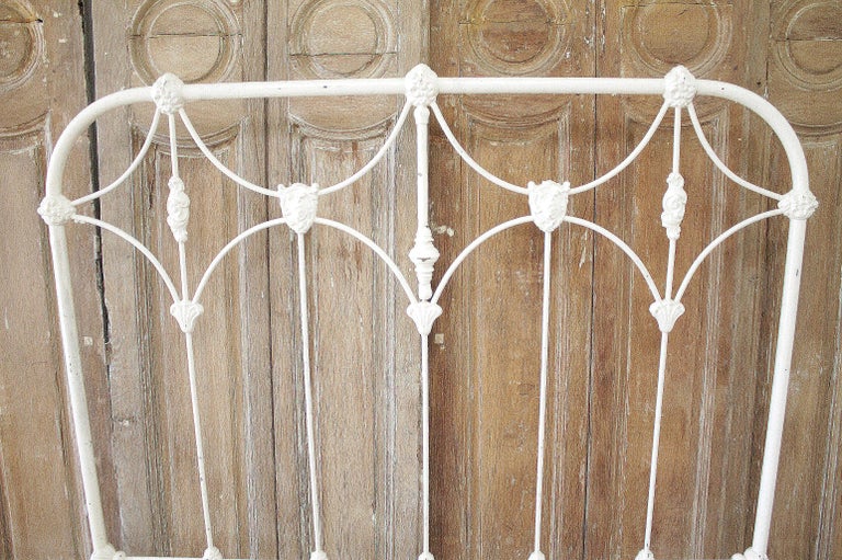 Antique Full Size White Painted Iron Bed with Brass Accents at 1stDibs