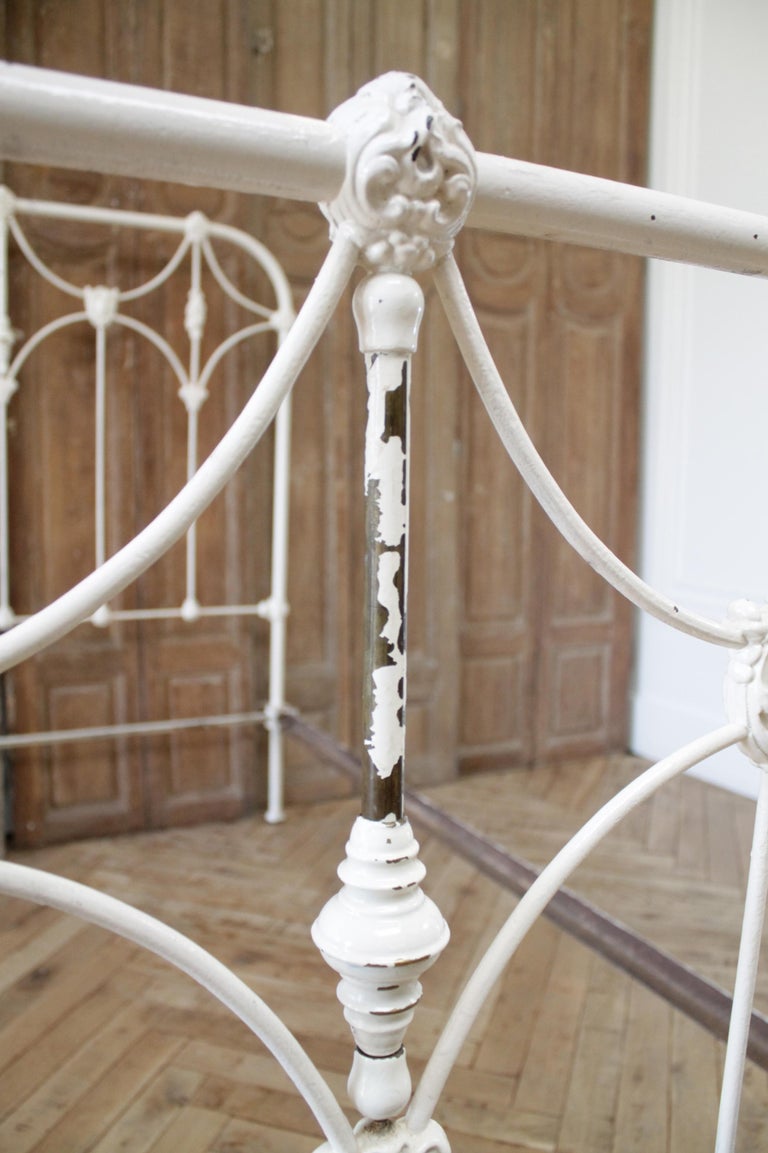 Antique Full Size White Painted Iron Bed with Brass Accents at 1stDibs