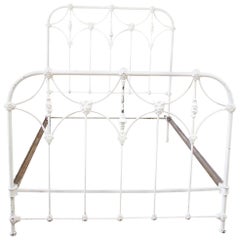 Antique Full Size White Painted Iron Bed with Brass Accents