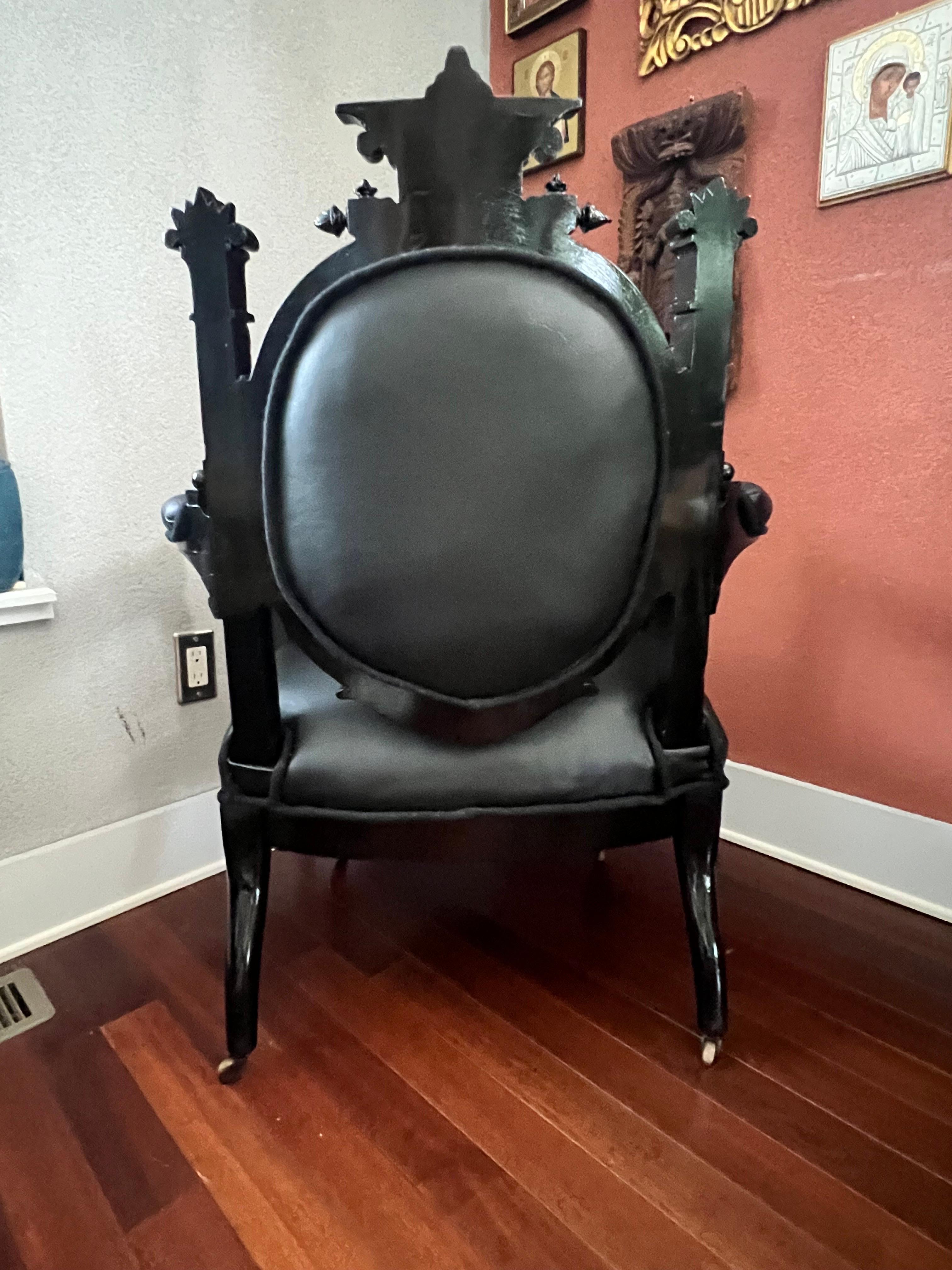 Antiker, vollständig restaurierter schwarzer Lederstuhl von John Jelliff  (Viktorianisch) im Angebot