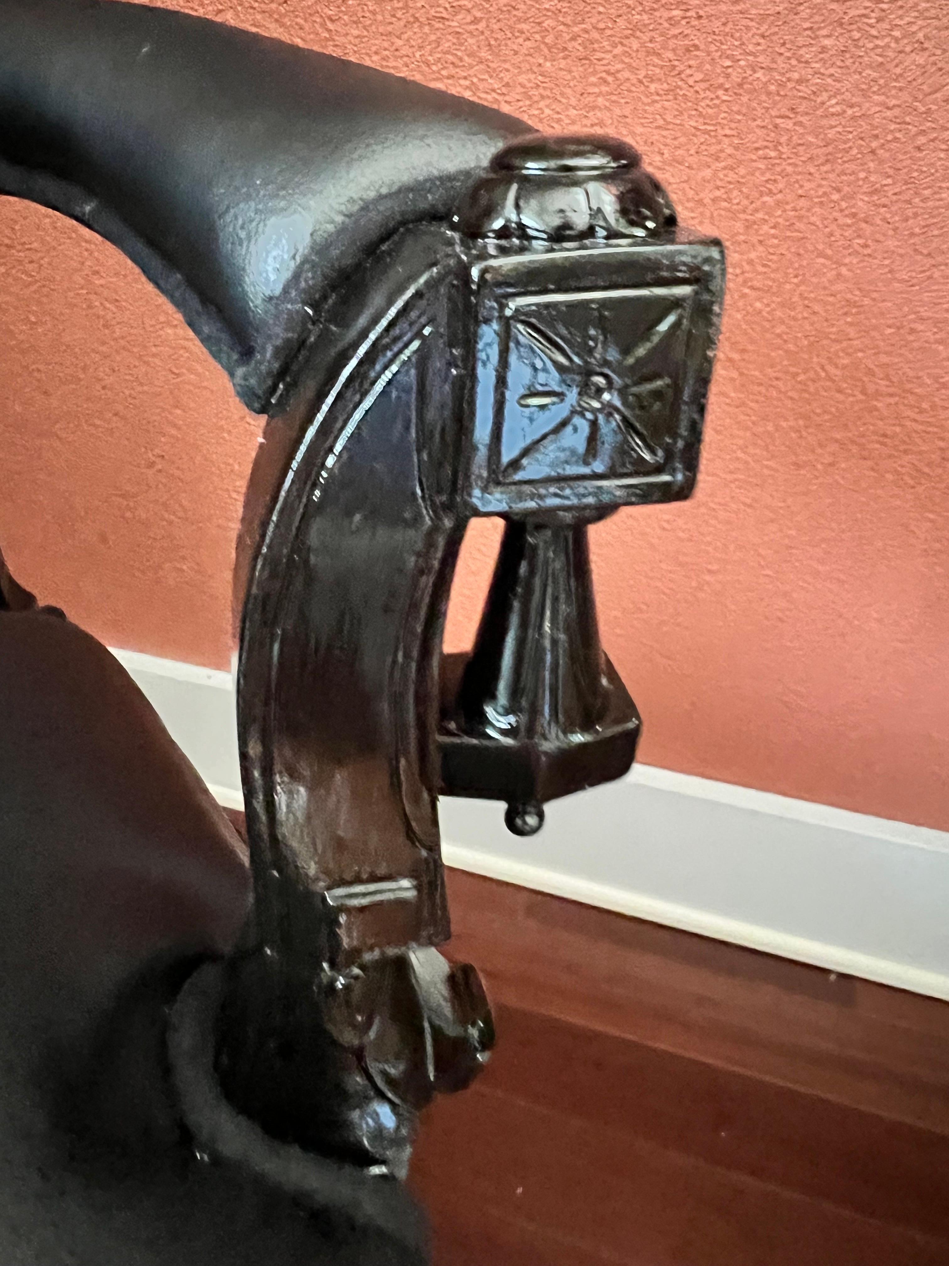 Unknown Antique Fully Restored Black Leather Chair by John Jelliff  For Sale