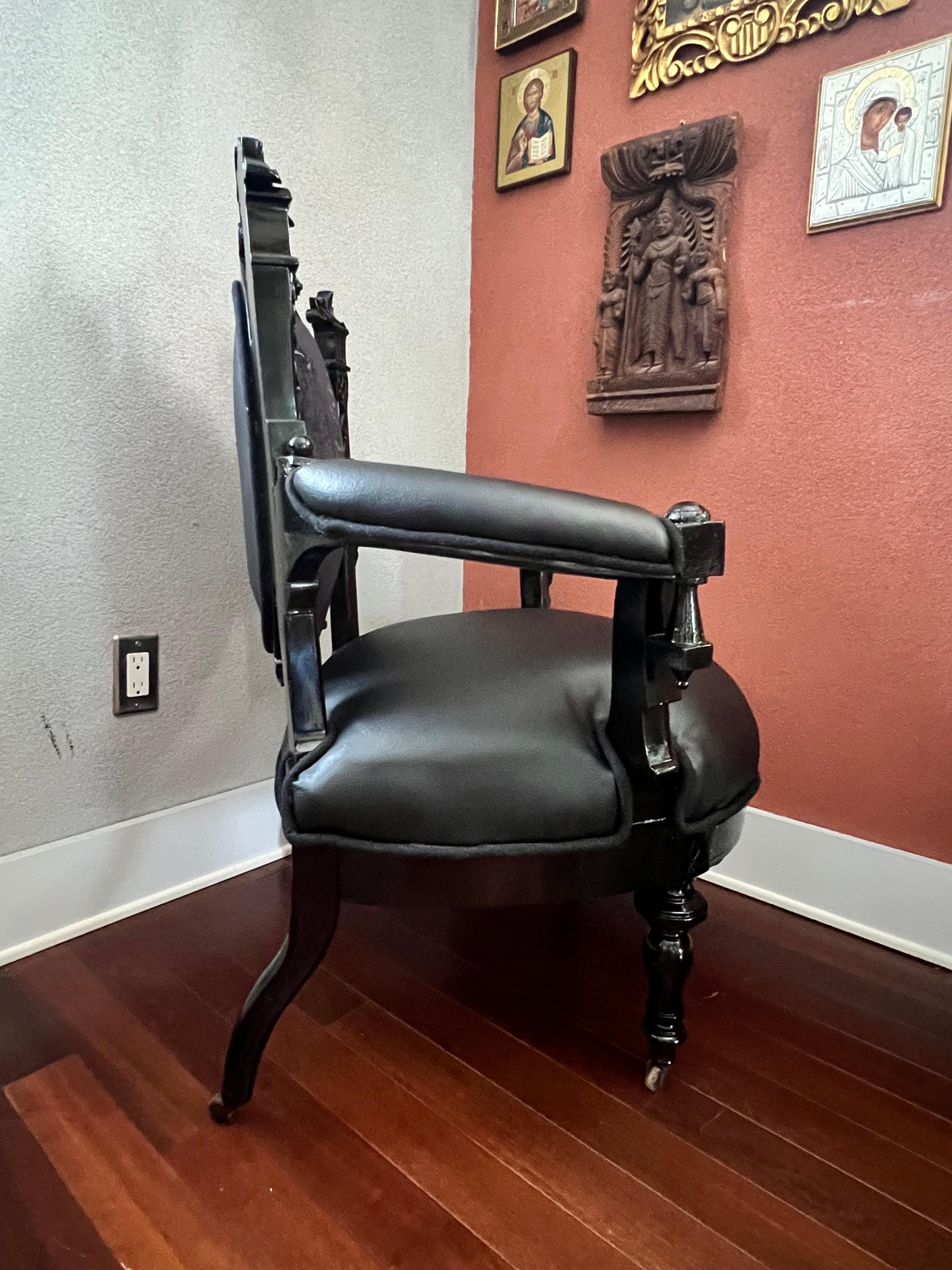 19th Century Antique Fully Restored Black Leather Chair by John Jelliff  For Sale