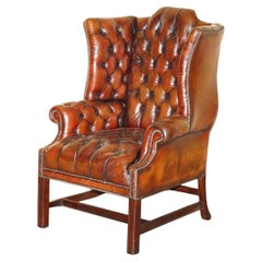 ANTIQUE FULLY RESTORED BORDEAUX LEATHER TUFTED CHESTERFIELD WiNGBACK ARMCHAIR