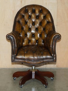 ANTIQUE FULLY RESTORED BROWN LEATHER CHESTERFIELD DIRECTORS CAPTAINs ARMCHAIR
