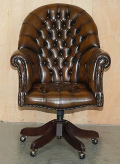 ANTiQUE FULLY RESTORED BROWN LEATHER CHESTERFIELD DIRECTORS CAPTAINS ARMCHAIR