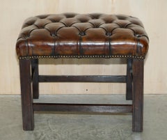 ANTiQUE FULLY RESTORED CHESTERFIELD HAND DYED BROWN LEATHER TUFTED FOOTSTOOL