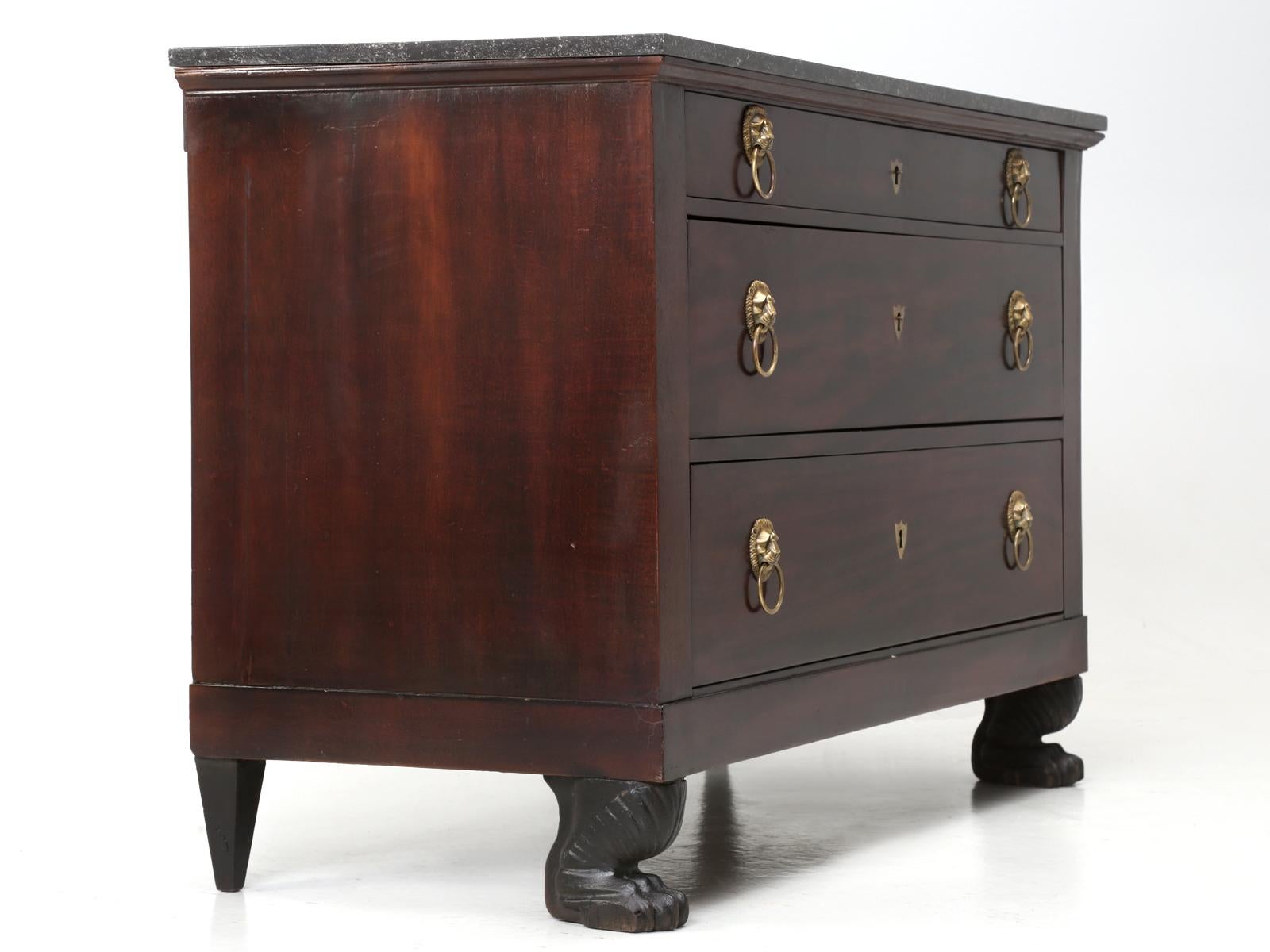 Hand-Crafted Antique Fully Restored French Empire Mahogany Commode with Lion Paw Feet