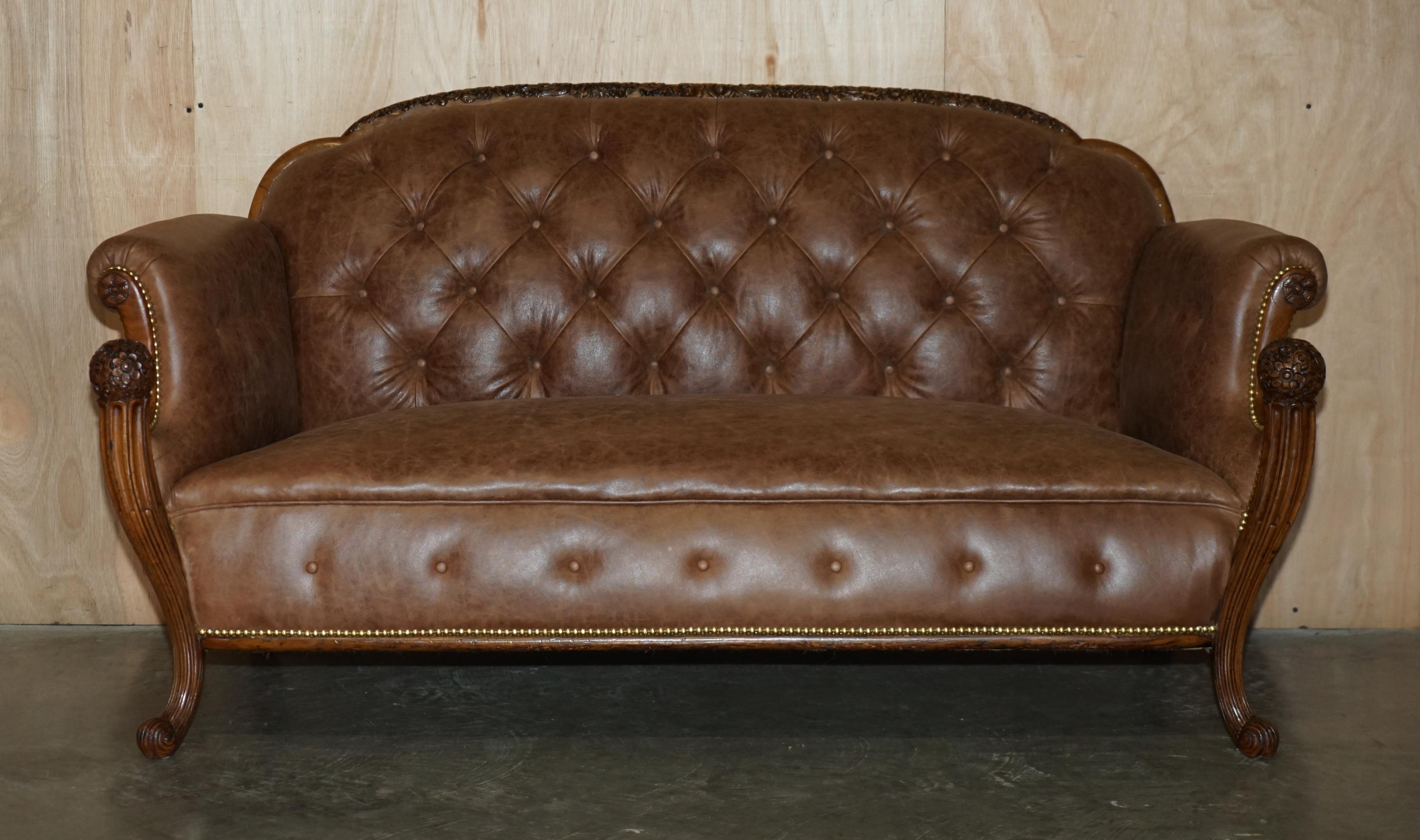 Royal House Antiques

Royal House Antiques is delighted to offer for sale this very rare, fully restored Regency circa 1810 brown leather Chesterfield tufted sofa with hand carved Walnut frame

Please note the delivery fee listed is just a guide, it