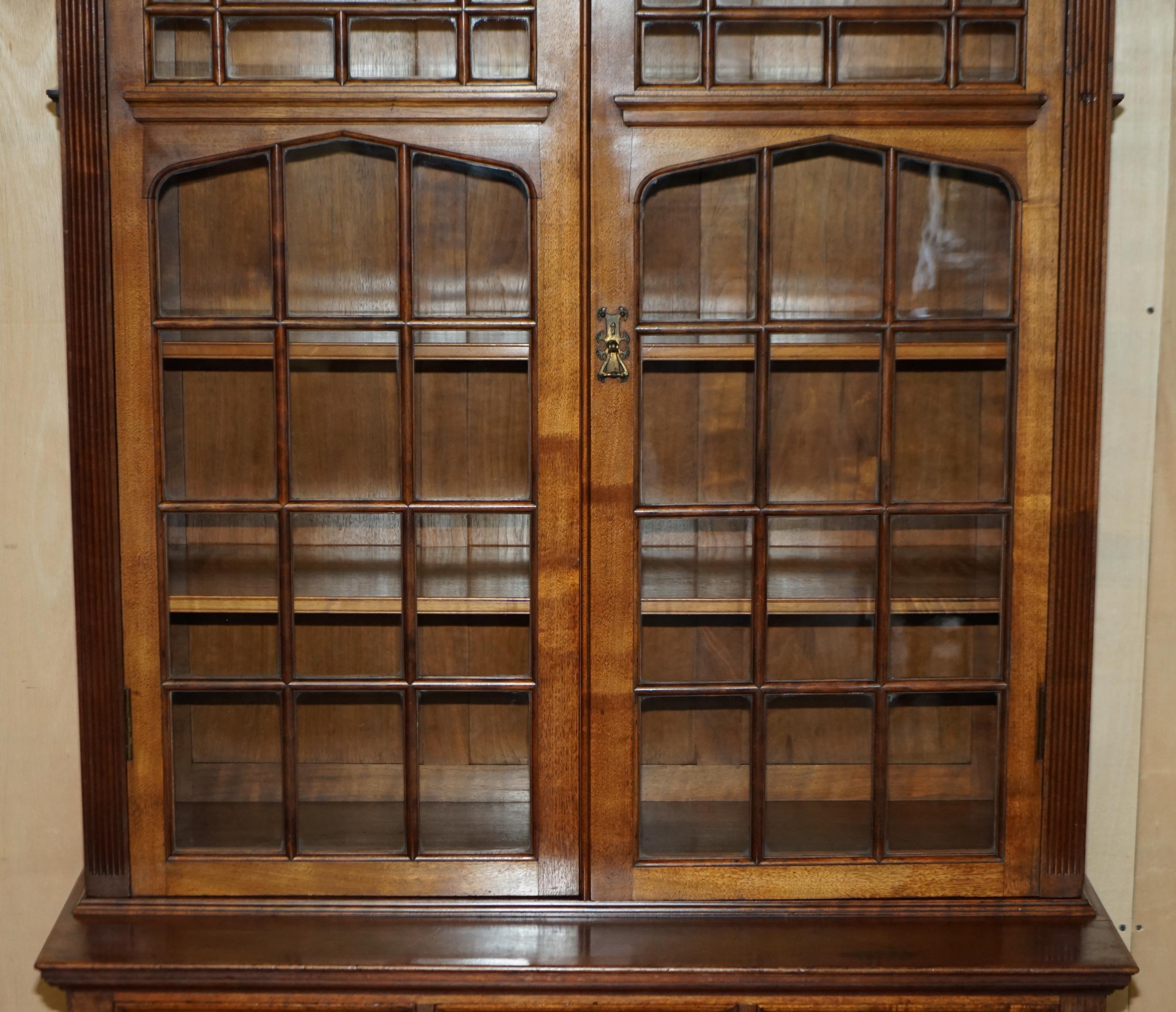 English Antique Fully Stamped Jas Shoolbred Victorian Astral Glazed Library Bookcase For Sale
