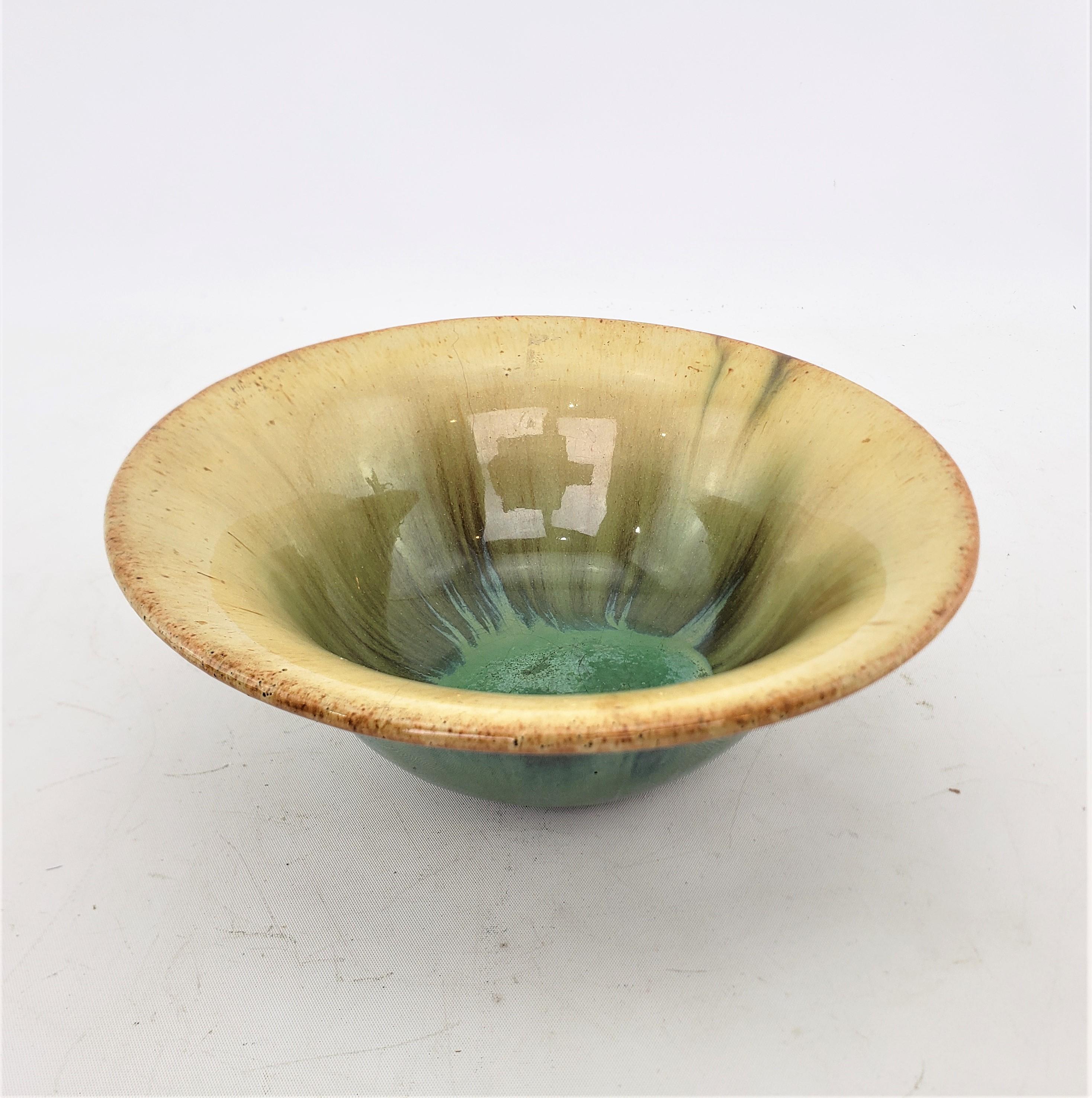Glazed Antique Fulper Art Pottery Bowl with Blue, Green & Turquoise Glaze For Sale