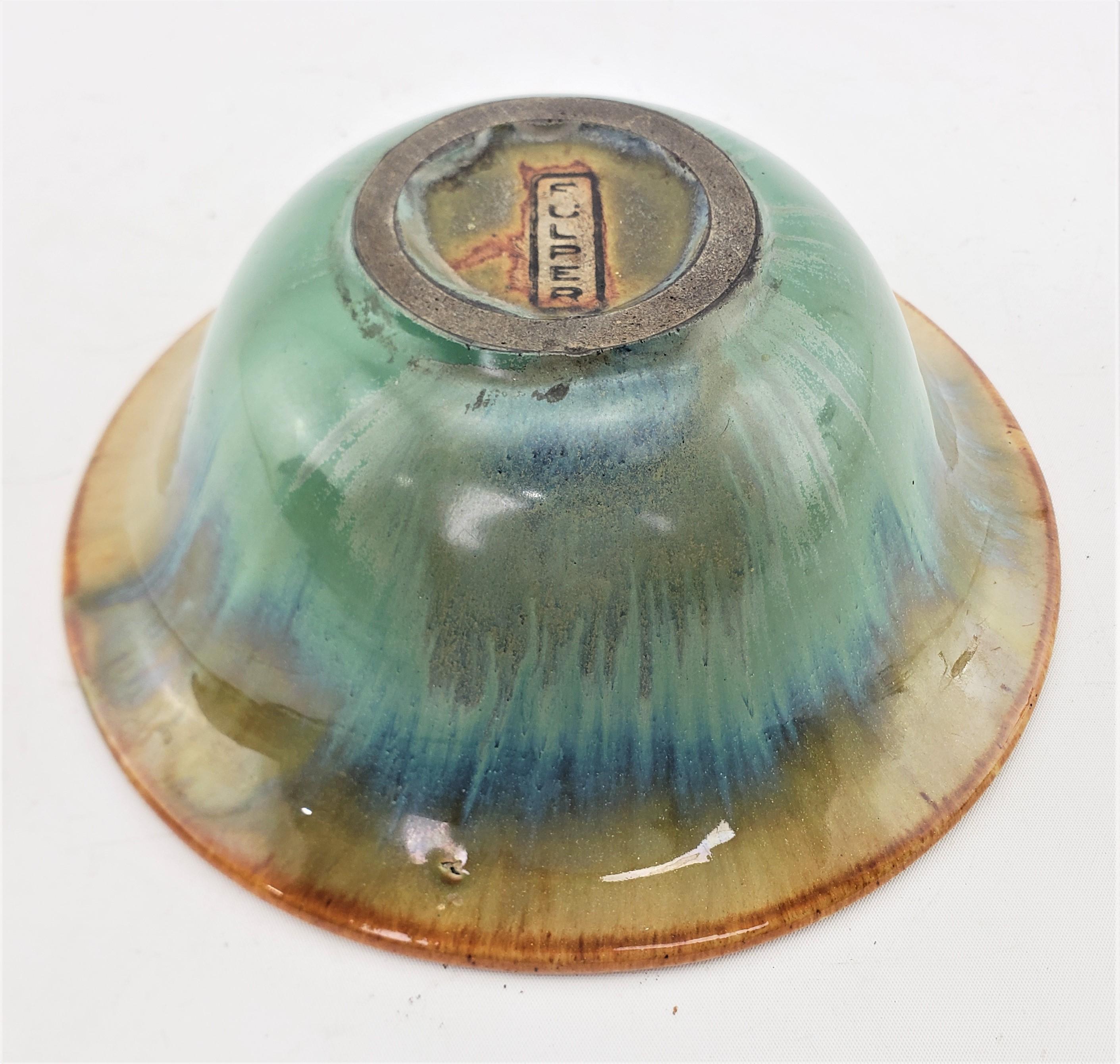 Bol ancien en poterie d'art Fulper avec glaçure bleue, verte et turquoise en vente 1