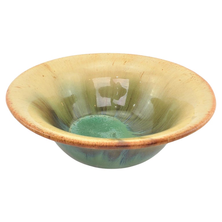 Antique Fulper Art Pottery Bowl with Blue, Green and Turquoise Glaze For Sale at 1stDibs